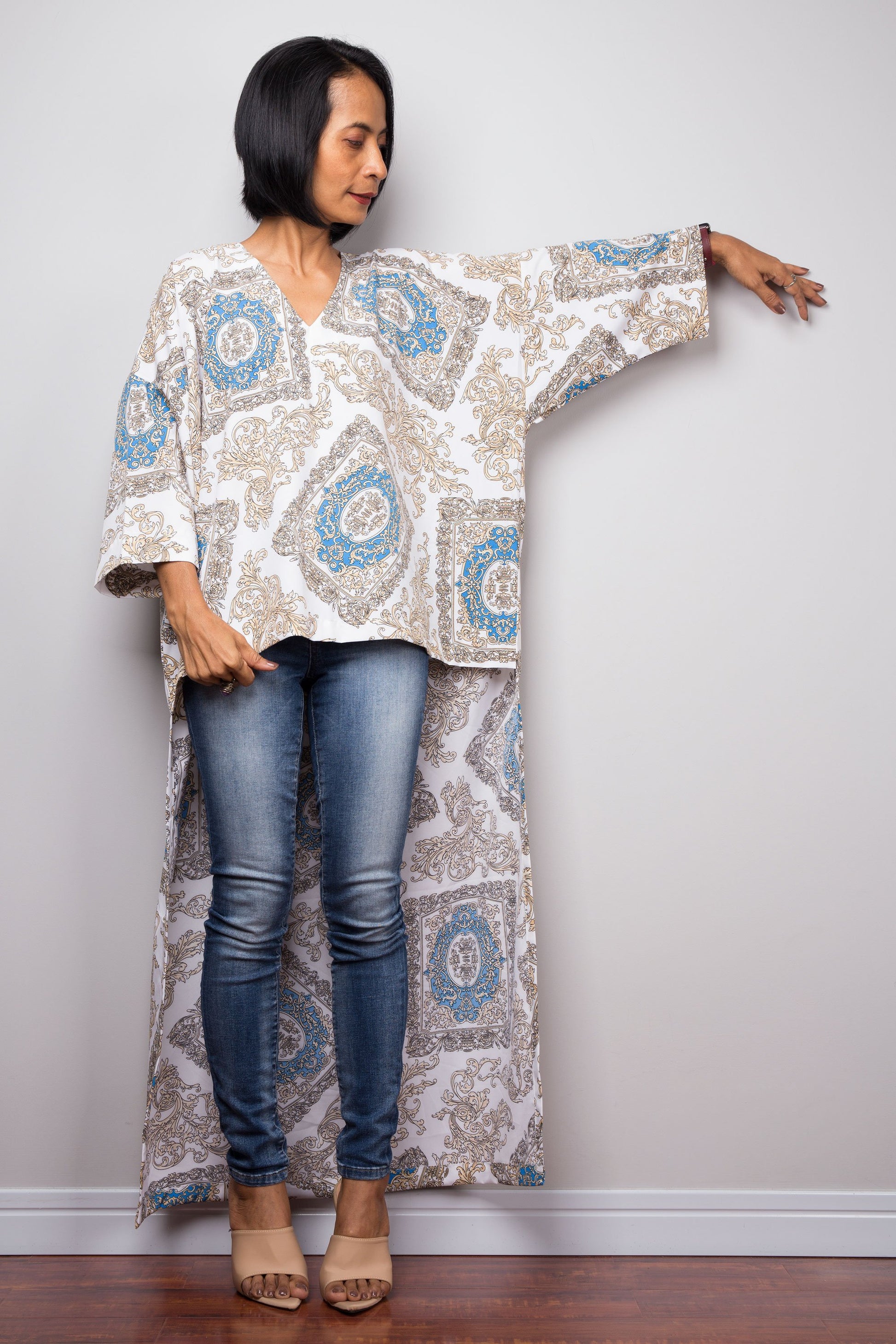 Boho Kaftan top | Cotton Tunic top | beachwear tunic | Short front poncho top dress | Bohemian blouse top | poncho top, beach cover up, summer tunic dress