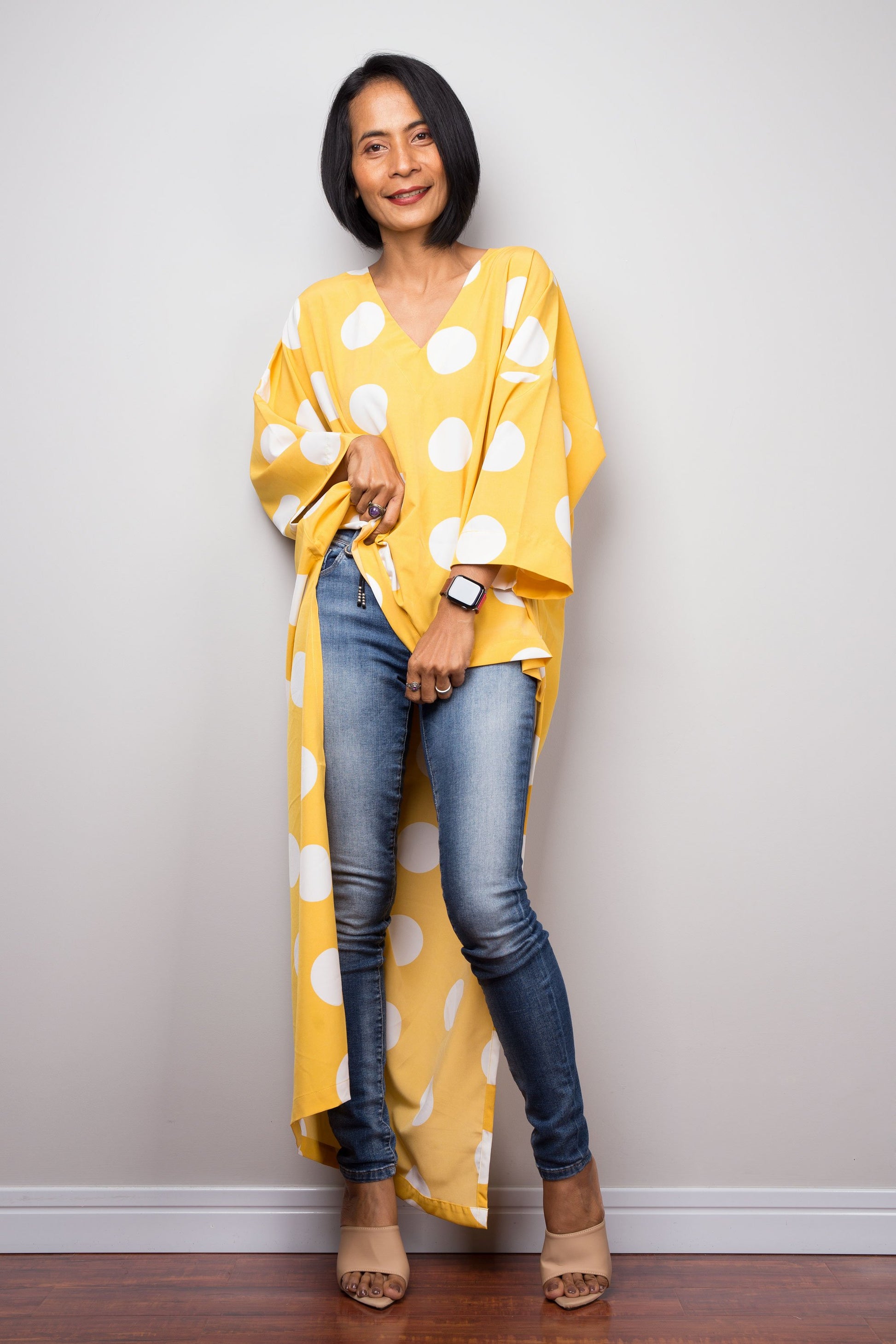 Polka dot blouse top | poncho top, beach cover up, summer tunic dress