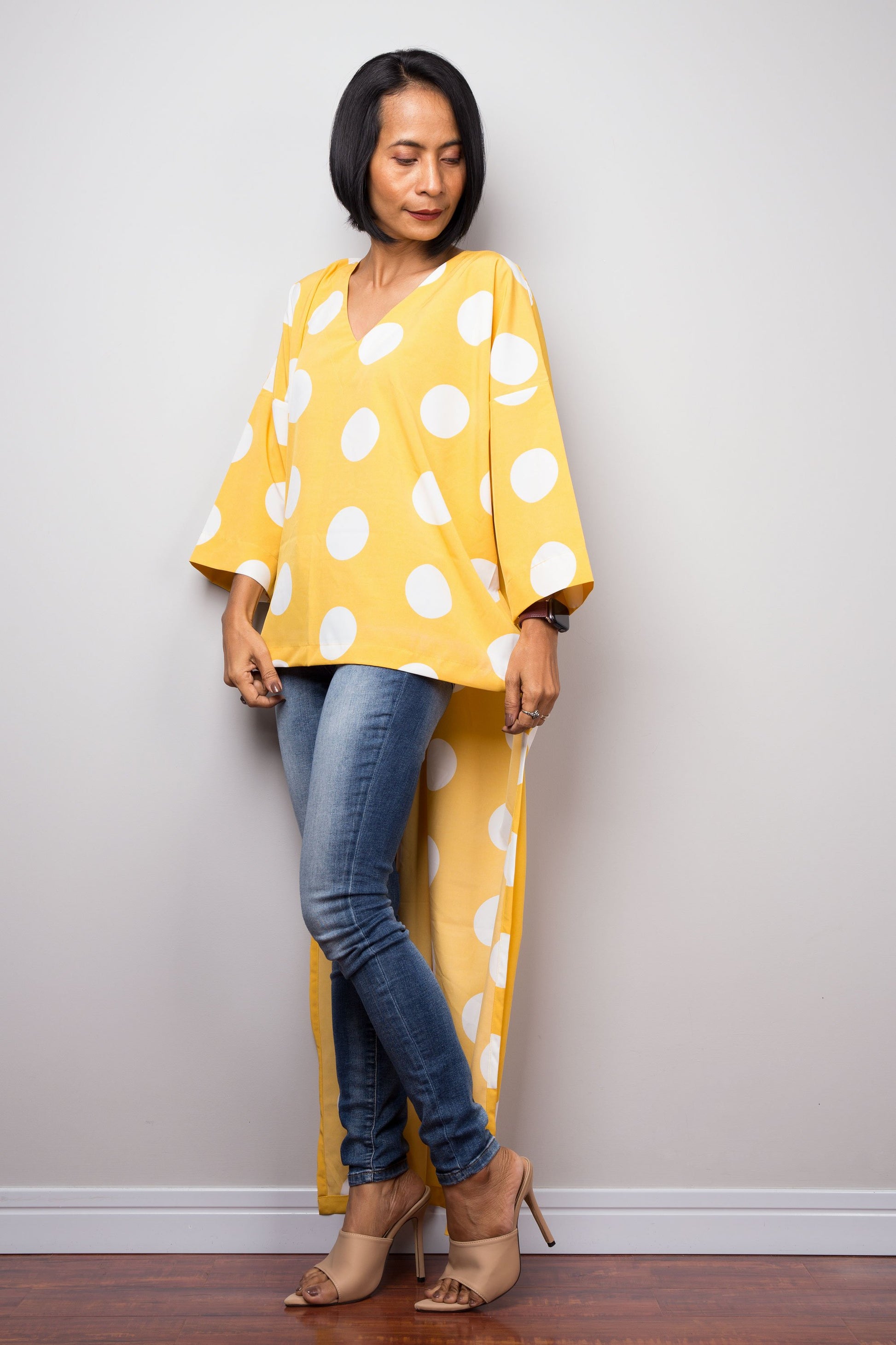 Polka dot blouse top | poncho top, beach cover up, summer tunic dress