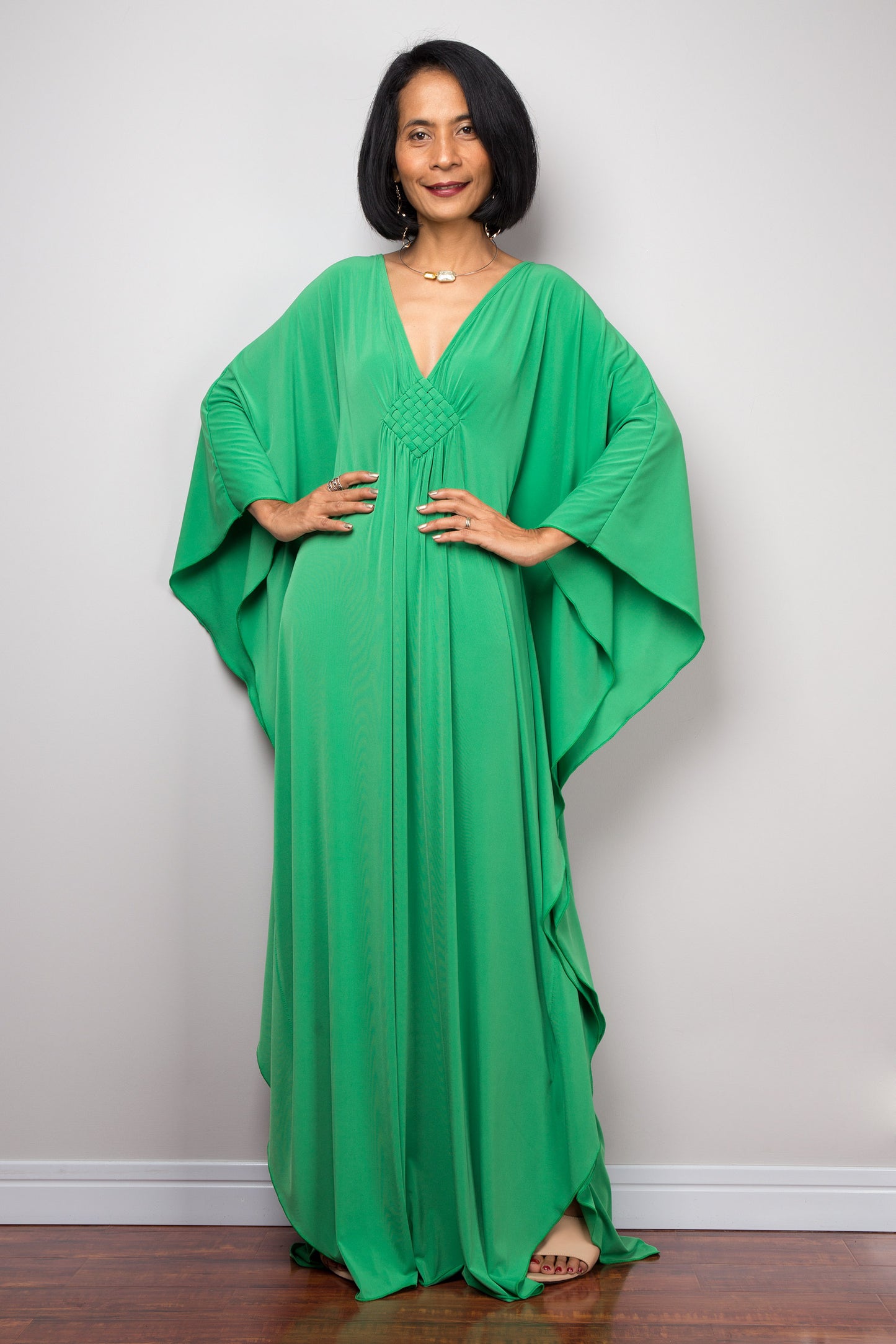 Nuichan women's Kaftan dress. Green kimono batwing caftan dress 