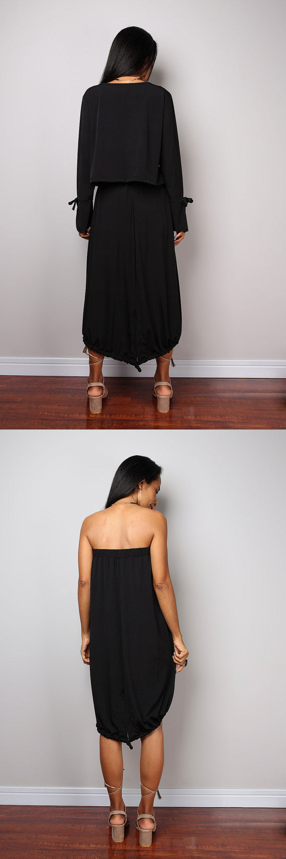 Black Two piece dress, black skirt and matching top