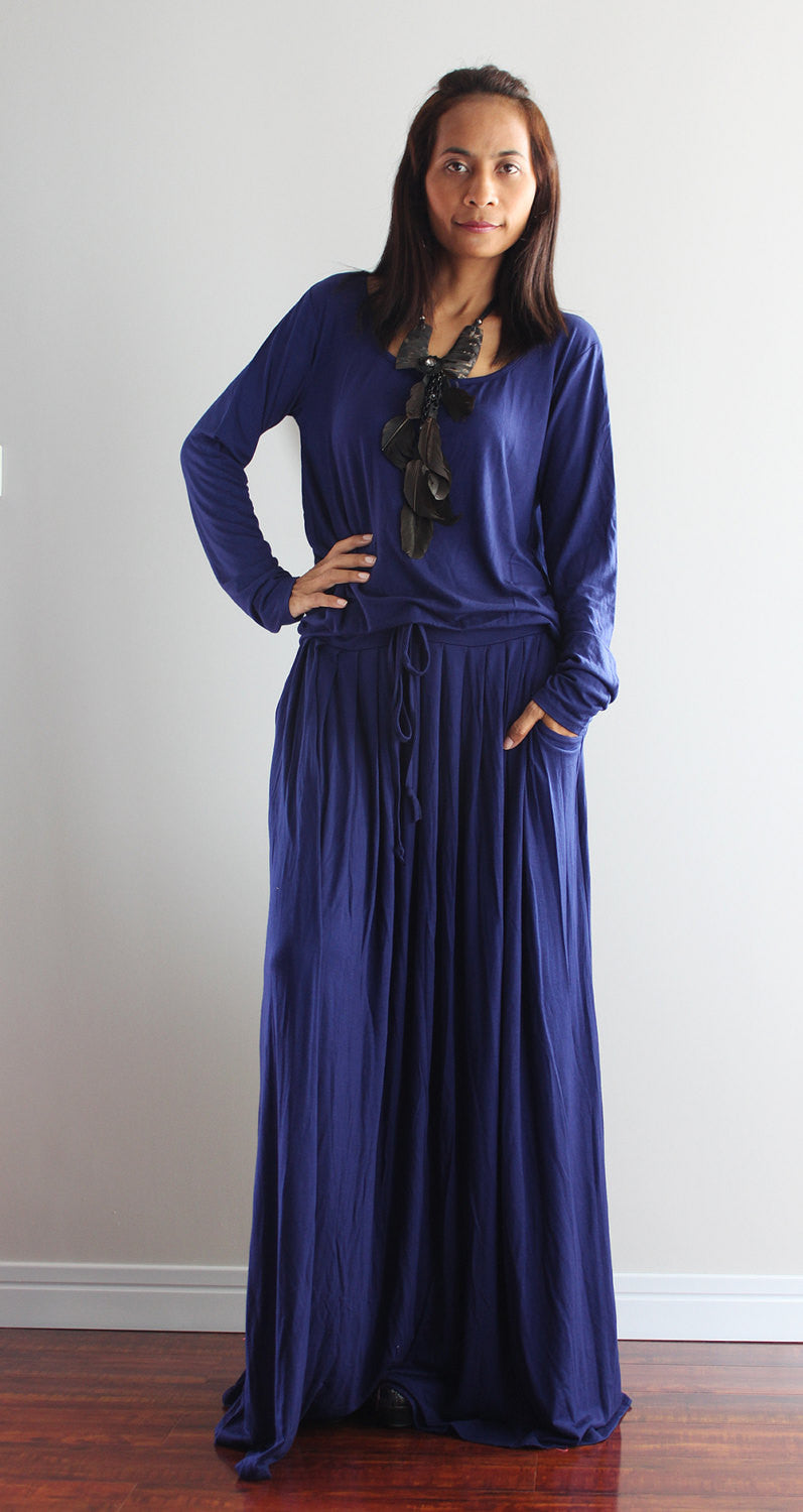 Nuichan Plus Size Navy Blue Maxi Dress Dark Blue Long Sleeve Dress Autumn Thrills Collection No.1 Best seller