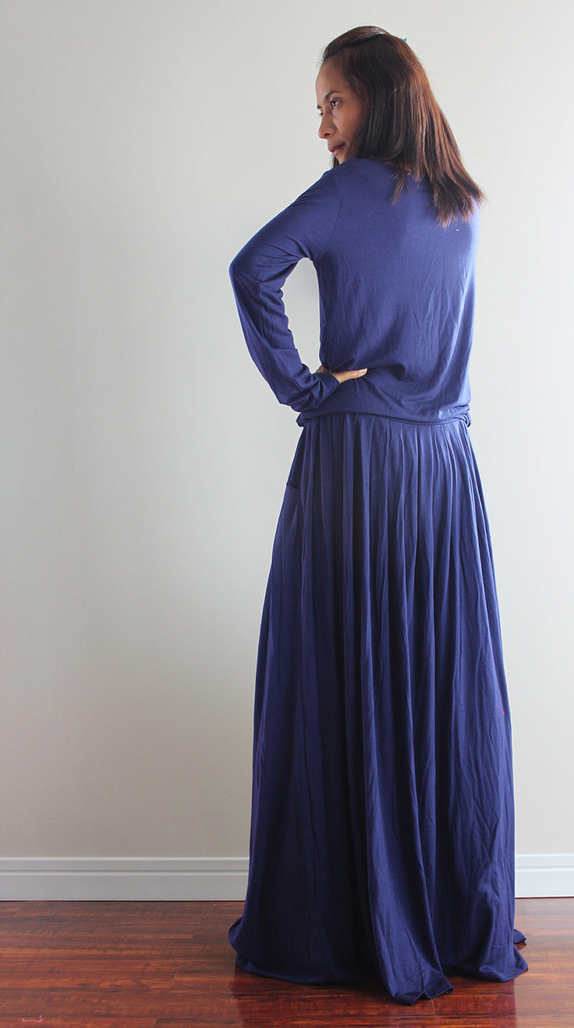 PLUS SIZE Navy Blue Maxi Dress Dark Blue Long Sleeve Dress Autumn Nuichan