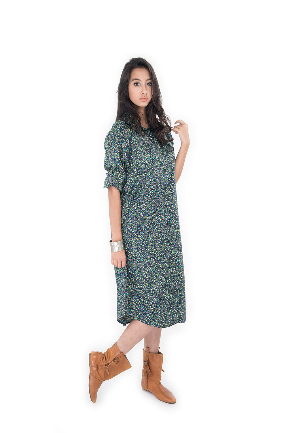 long shirt dress, blouse dress, floral shirt, cotton shirt by Nuichan