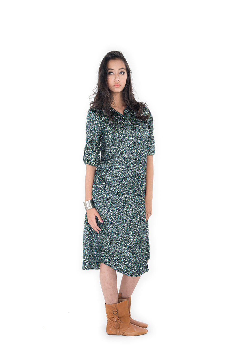 long shirt dress, blouse dress, floral shirt, cotton shirt by Nuichan