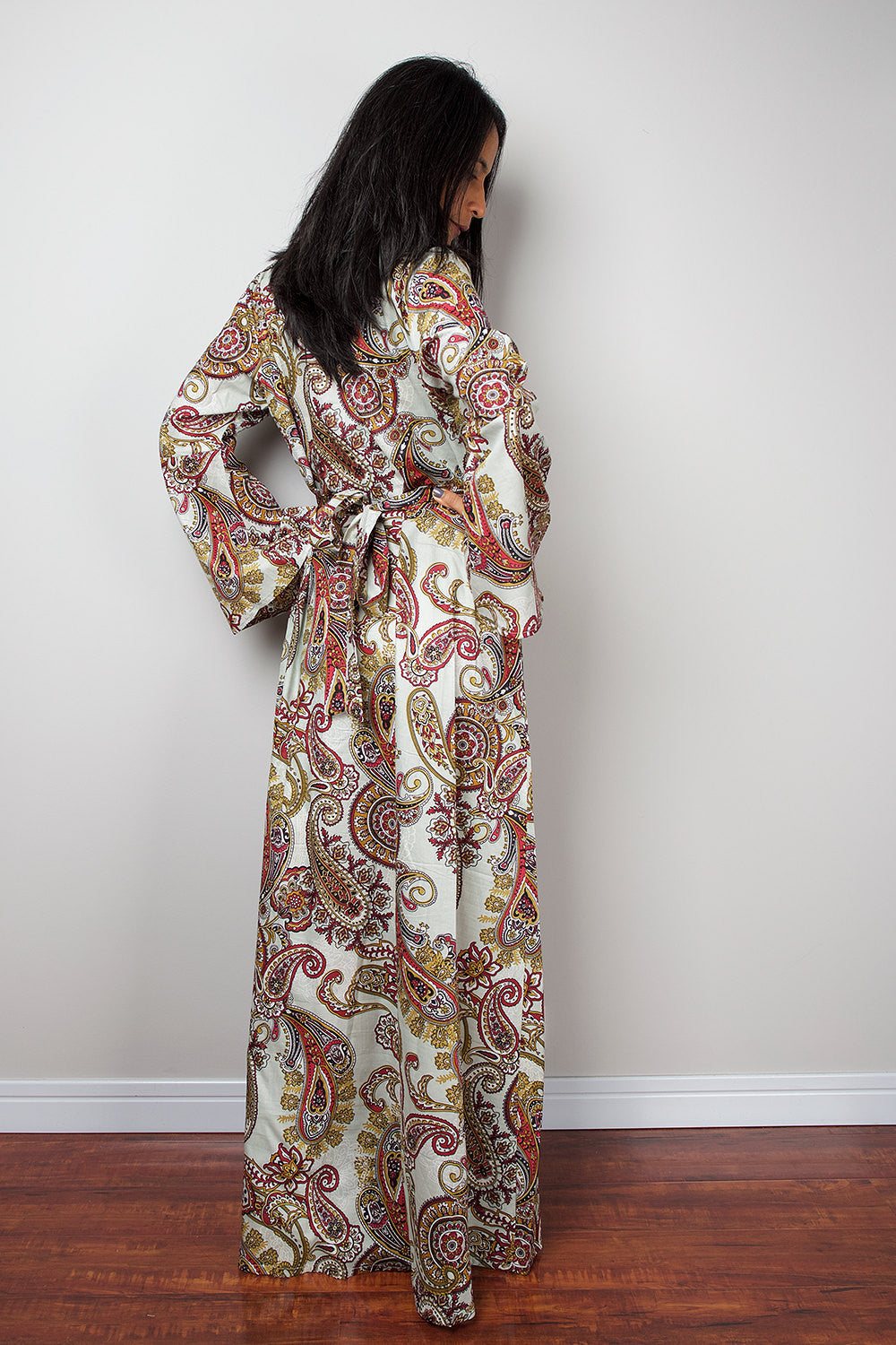 paisley boho dress, long sleeve dress, loose fit dress, boho maxi dress by Nuichan