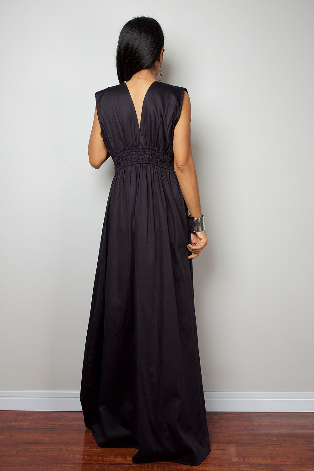 black maxi dress, tiered maxi dress, black summer dress, long black dress, sleeveless dress, black dress, bridesmaid dress by Nuichan