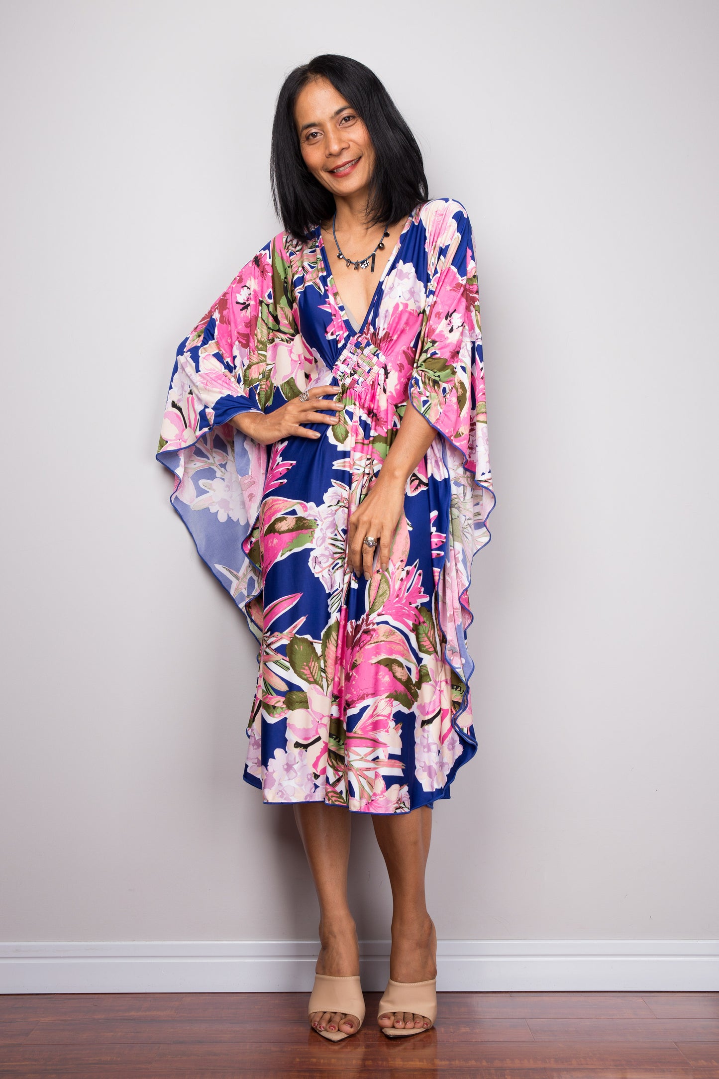 Short Floral Kaftan Dress