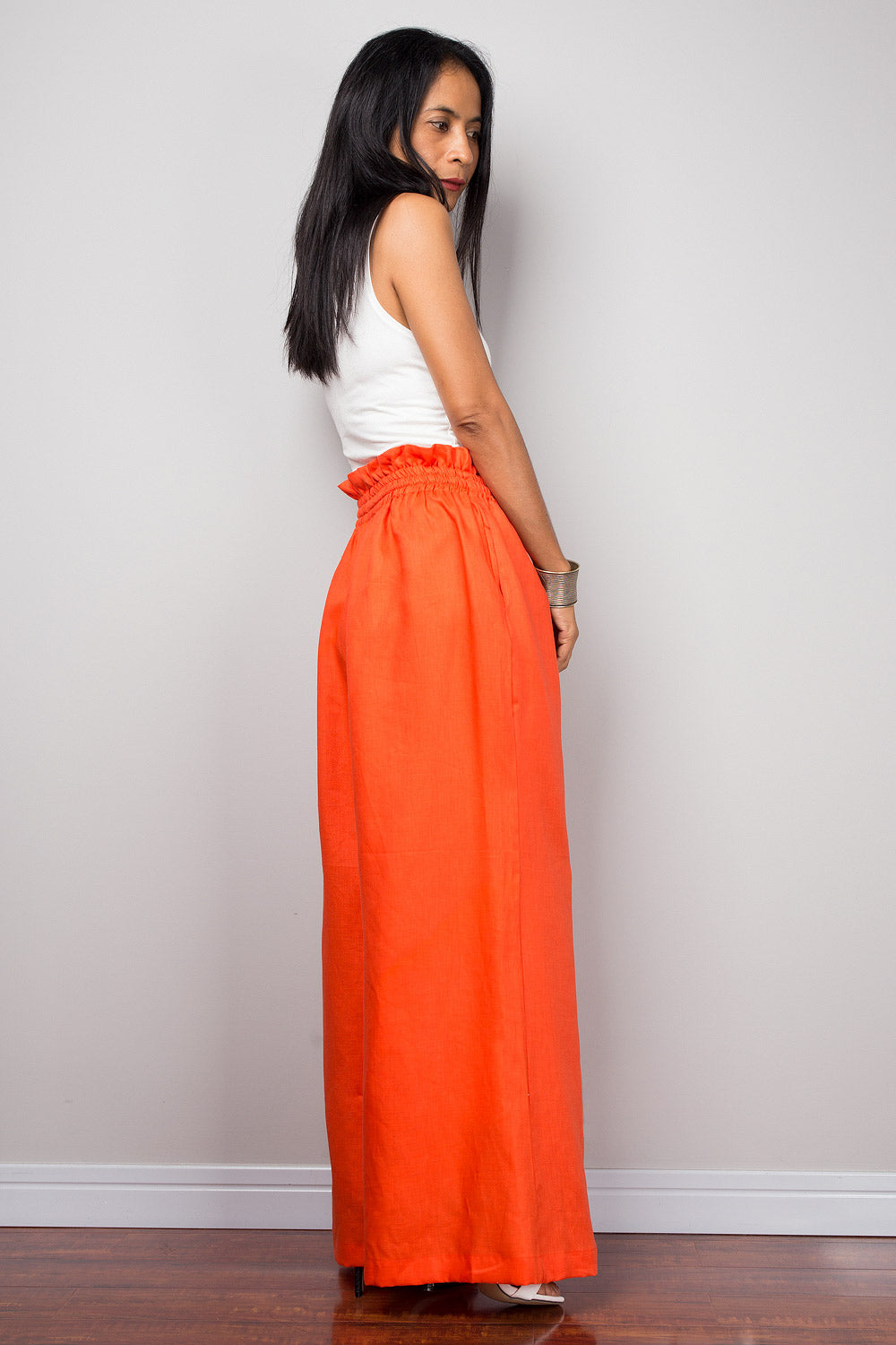 Orange linen wide leg palazzo pants