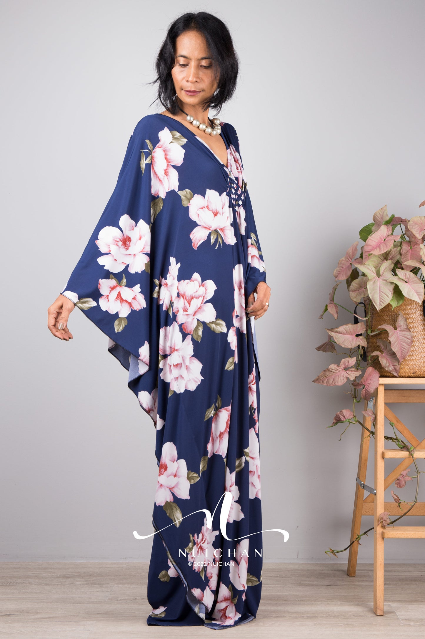 Boho Kaftan Frock Dress, Halston style maxi dress, Resort kaftan dress