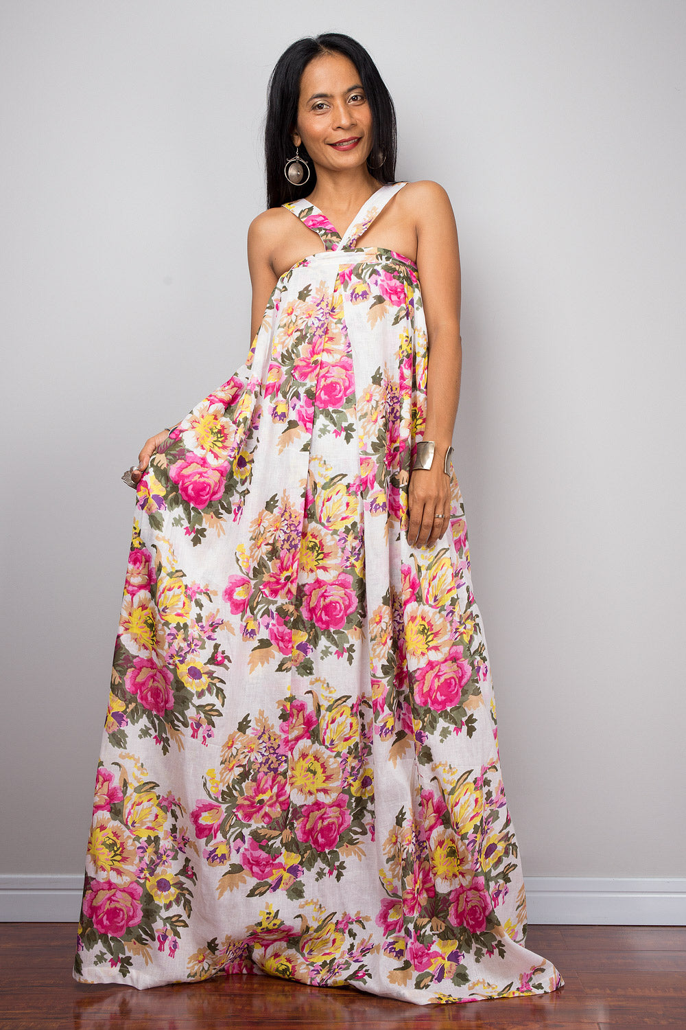 Buy Pink Floral Print Maxi Dress Online - Label Ritu Kumar India Store View