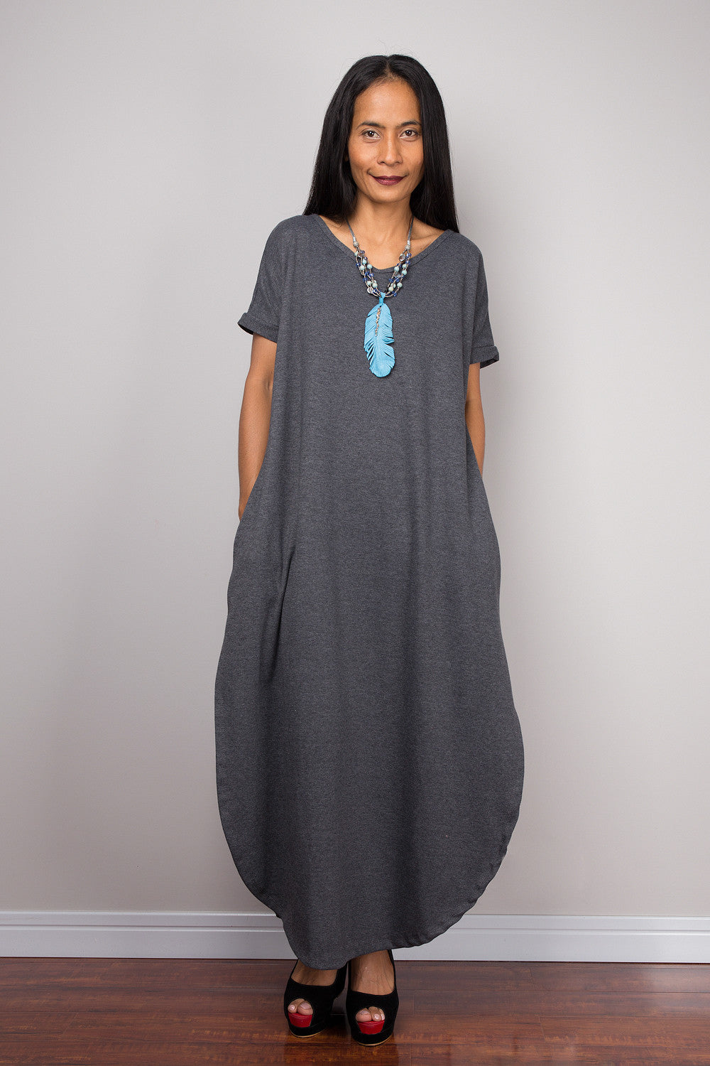 Grey Dress, Loose fit dress, tube dress, a line dress, short sleeve dress, maxi dress, rusty gray dress