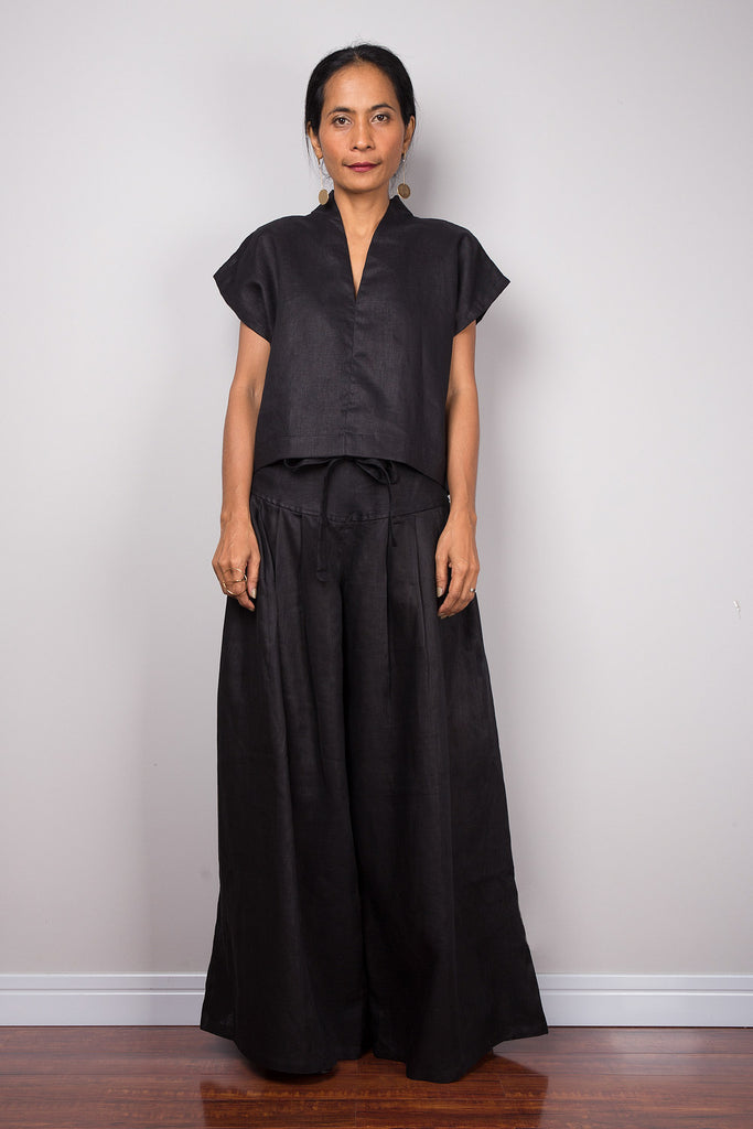 Black Linen Pants For Women Tightness Trousers Pocket Casual Plus Size Pants  | eBay