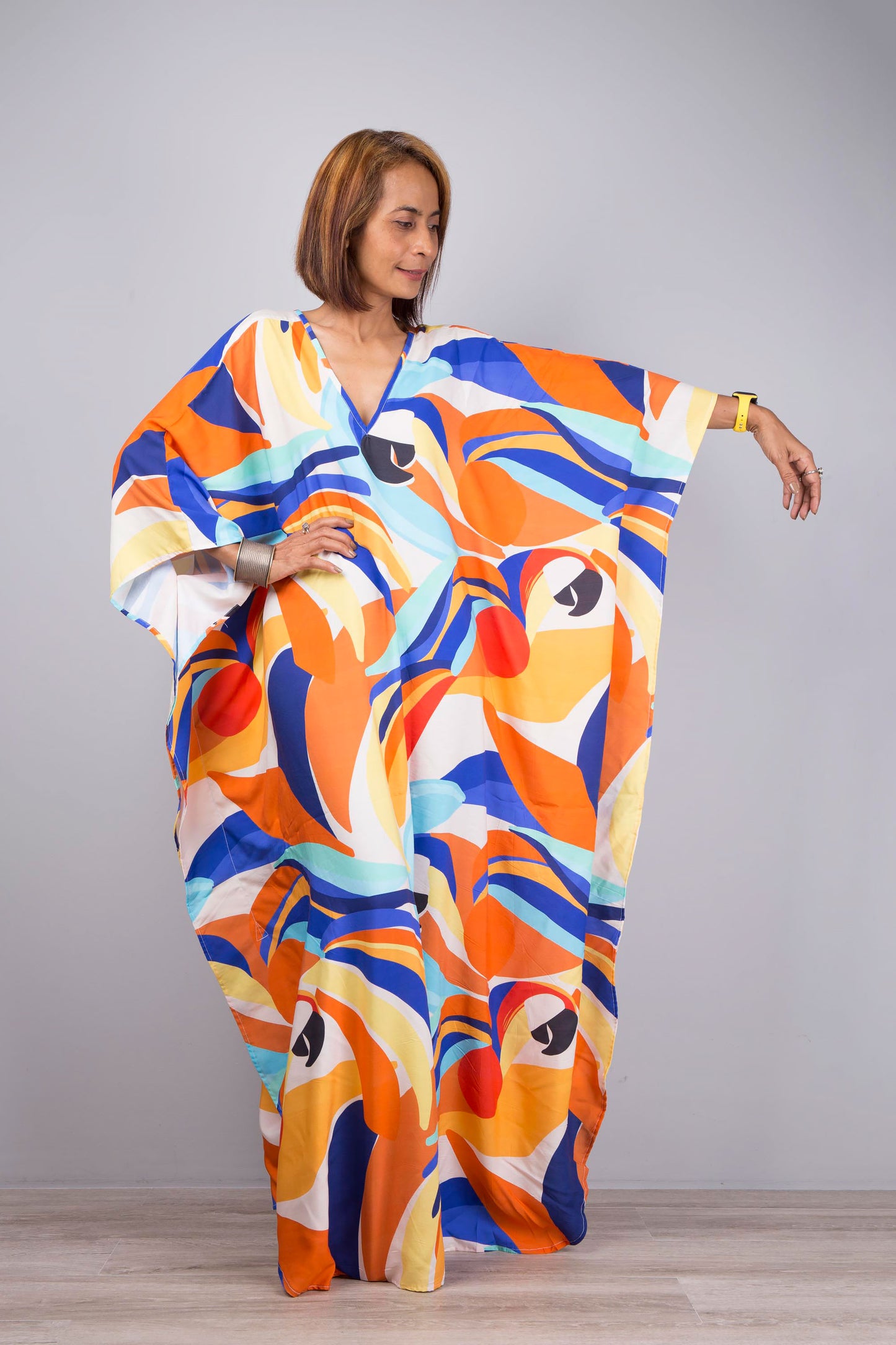 Vibrant Kaftan Dress with Floral Patterns - Perfect for Summer