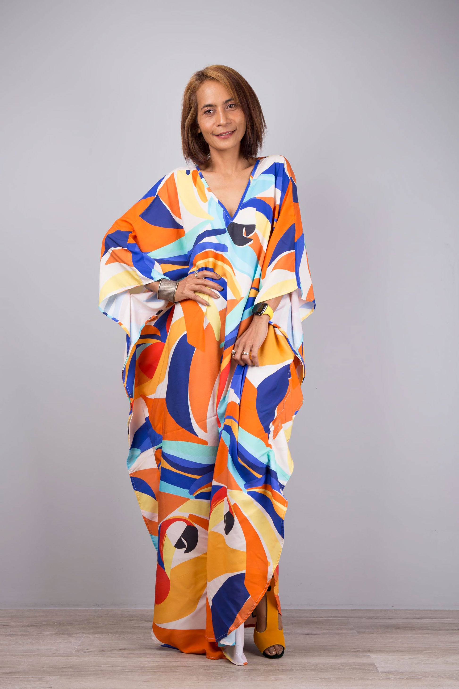 Long, Flowing Kaftan Dress in Rich Colors 