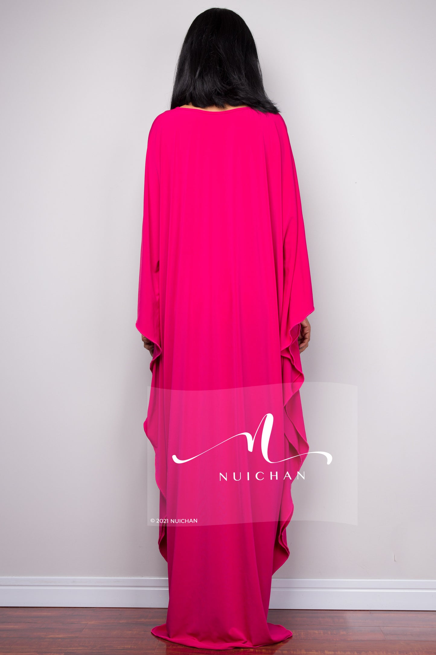 Hot pink kaftan dress - back view