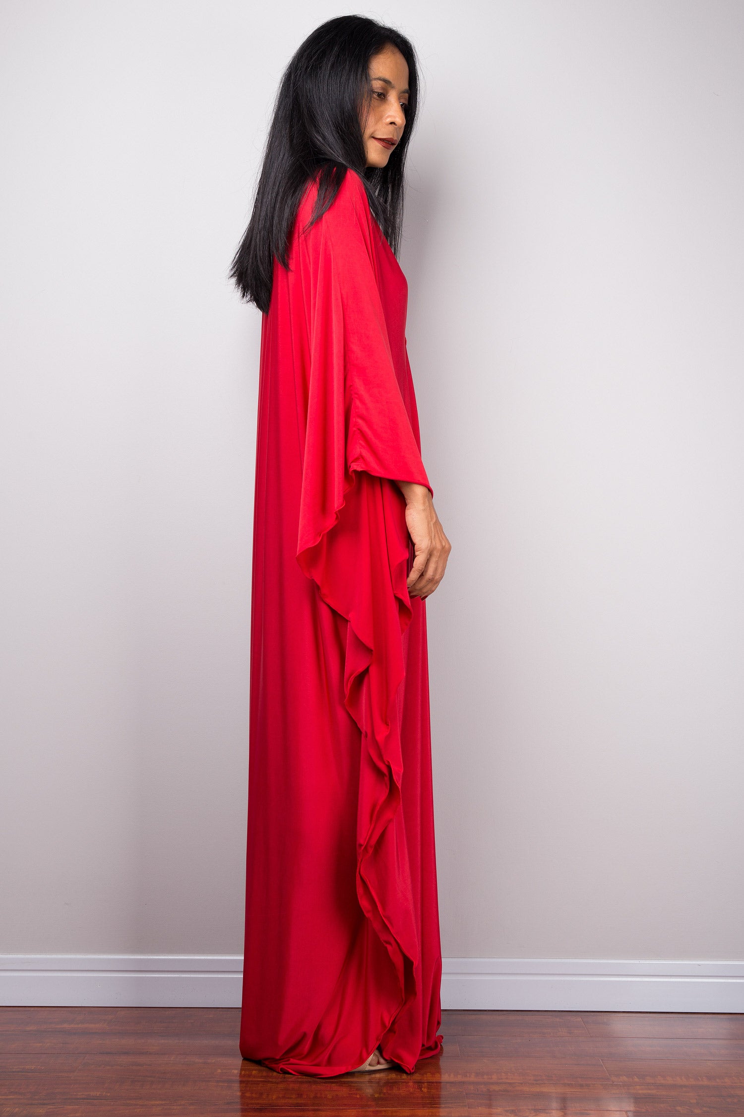 Red loose fit kimono kaftan dress - side view