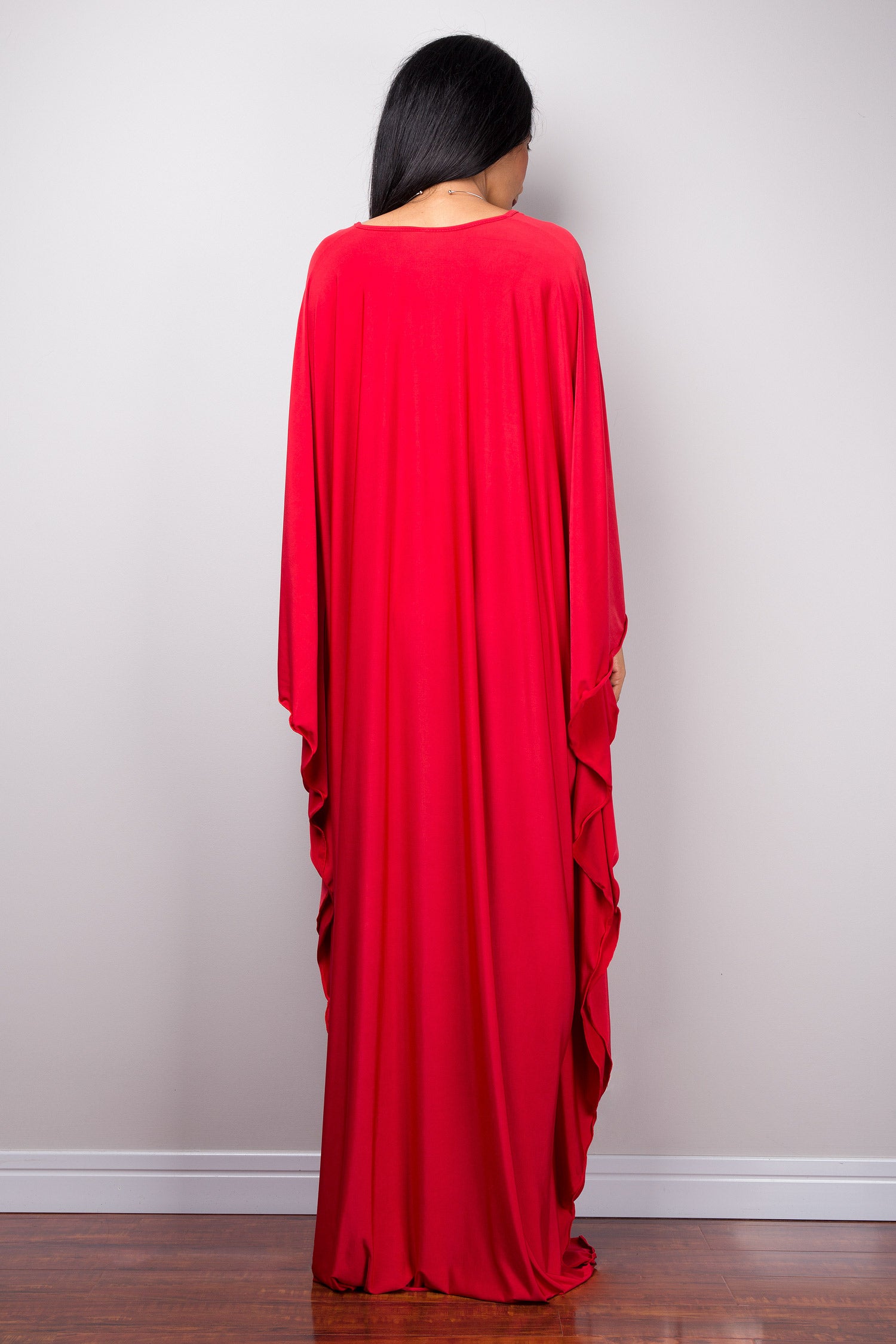 Red loose fit kimono kaftan dress - back view