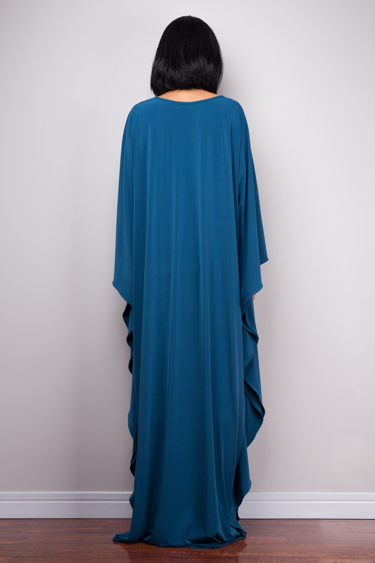 Long teal kaftan dress - back view