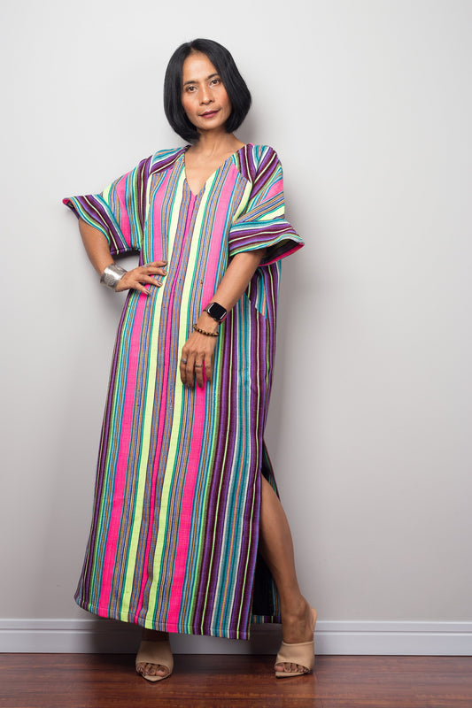 Striped Hill tribe kaftan dress with split  by Nuichan