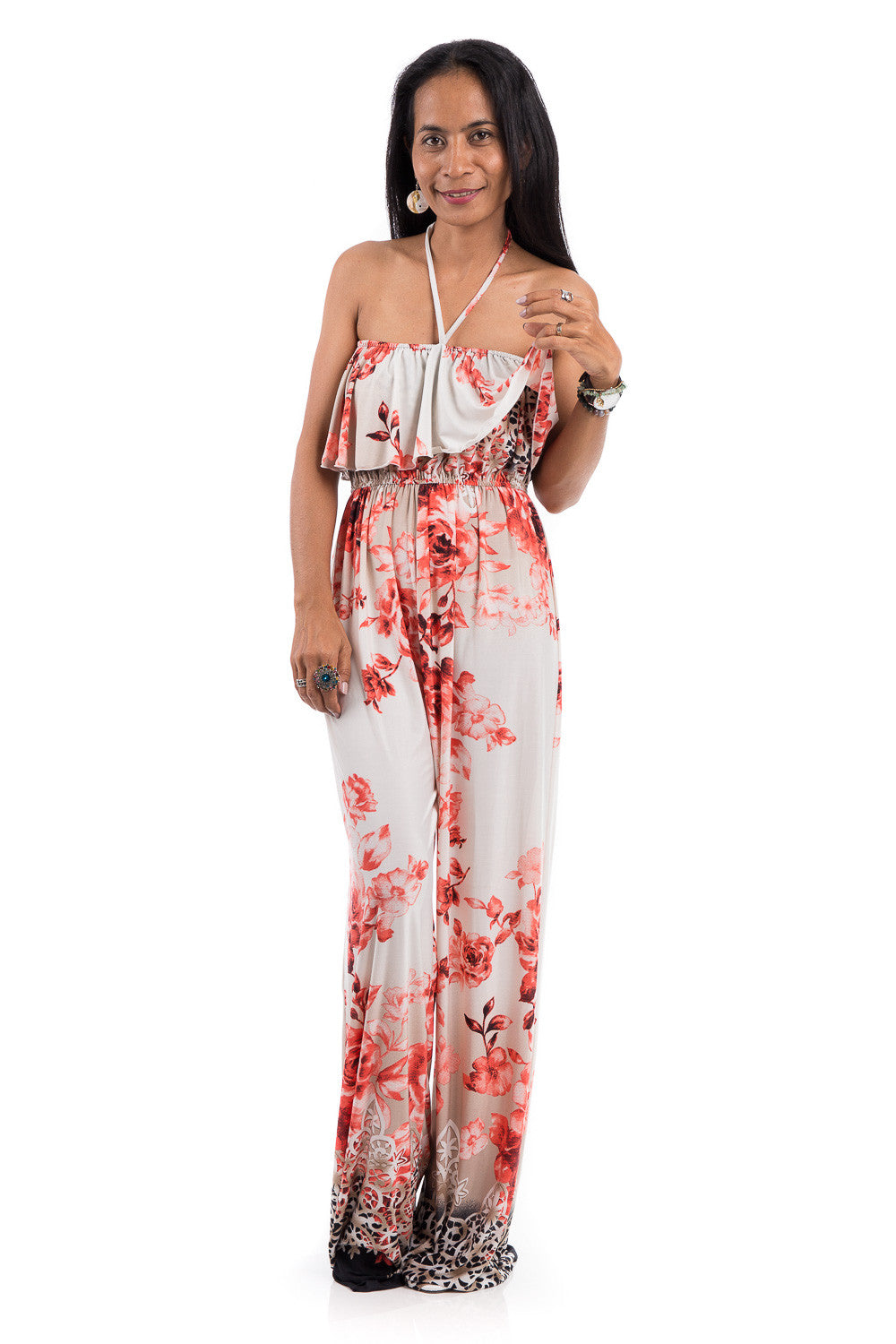 Floral Jumpsuit - Halter top jumpsuit