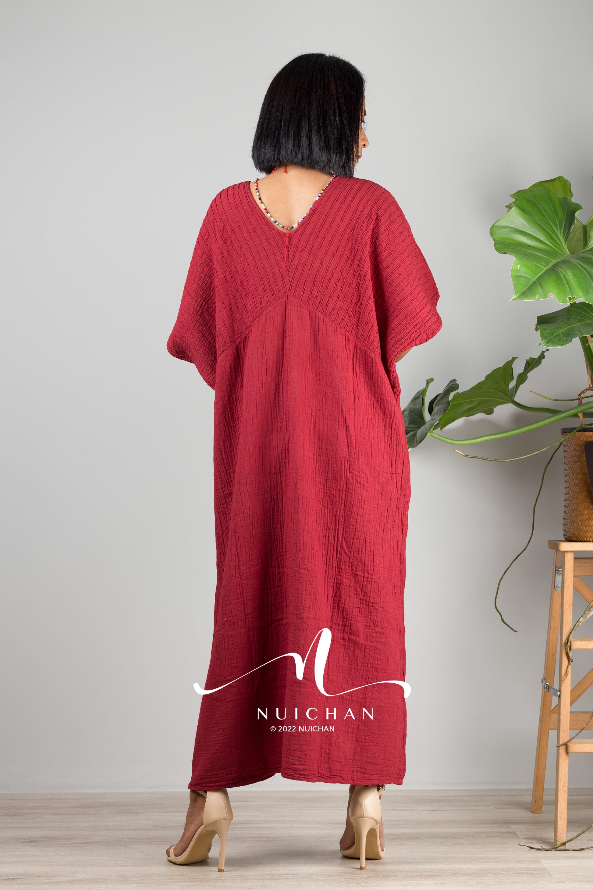 Nuichan women's cotton kaftan dress | Lightweight red summer dress