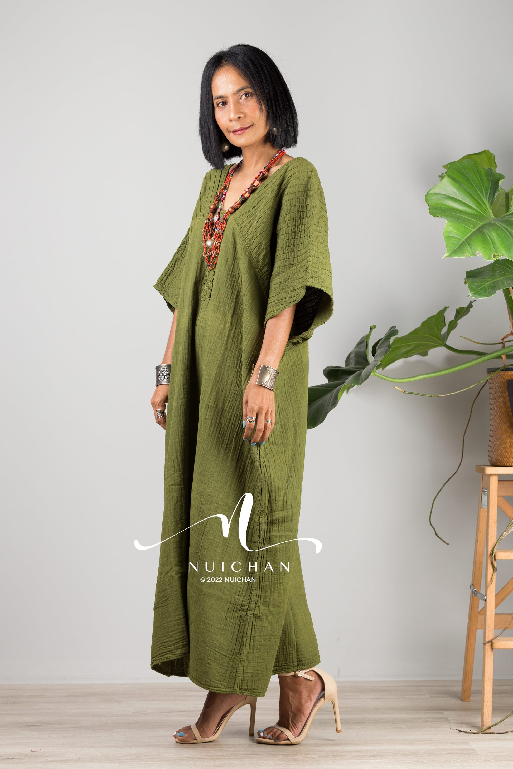 Nuichan women's cotton kaftan dress | Lightweight summer dress