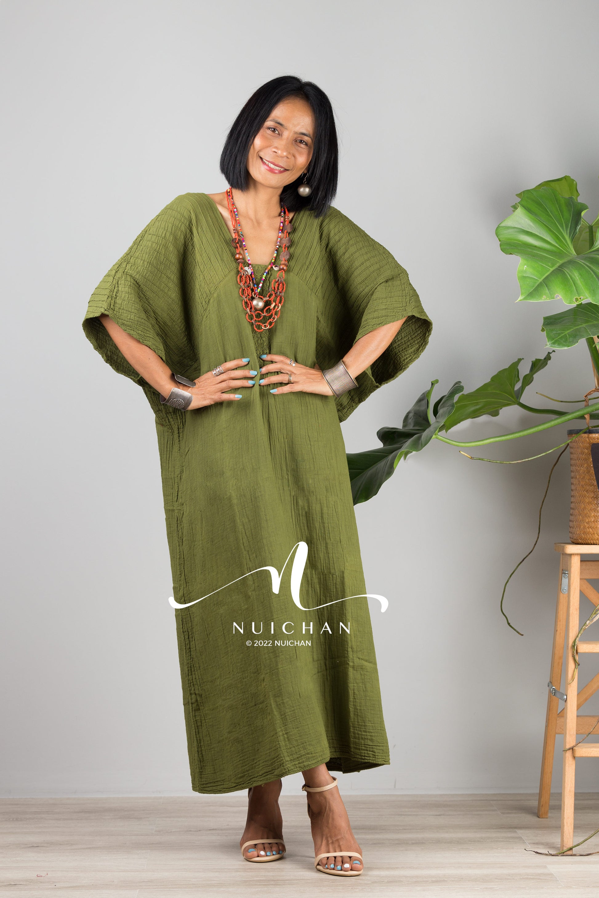 Nuichan women's cotton kaftan dress | Lightweight summer dress