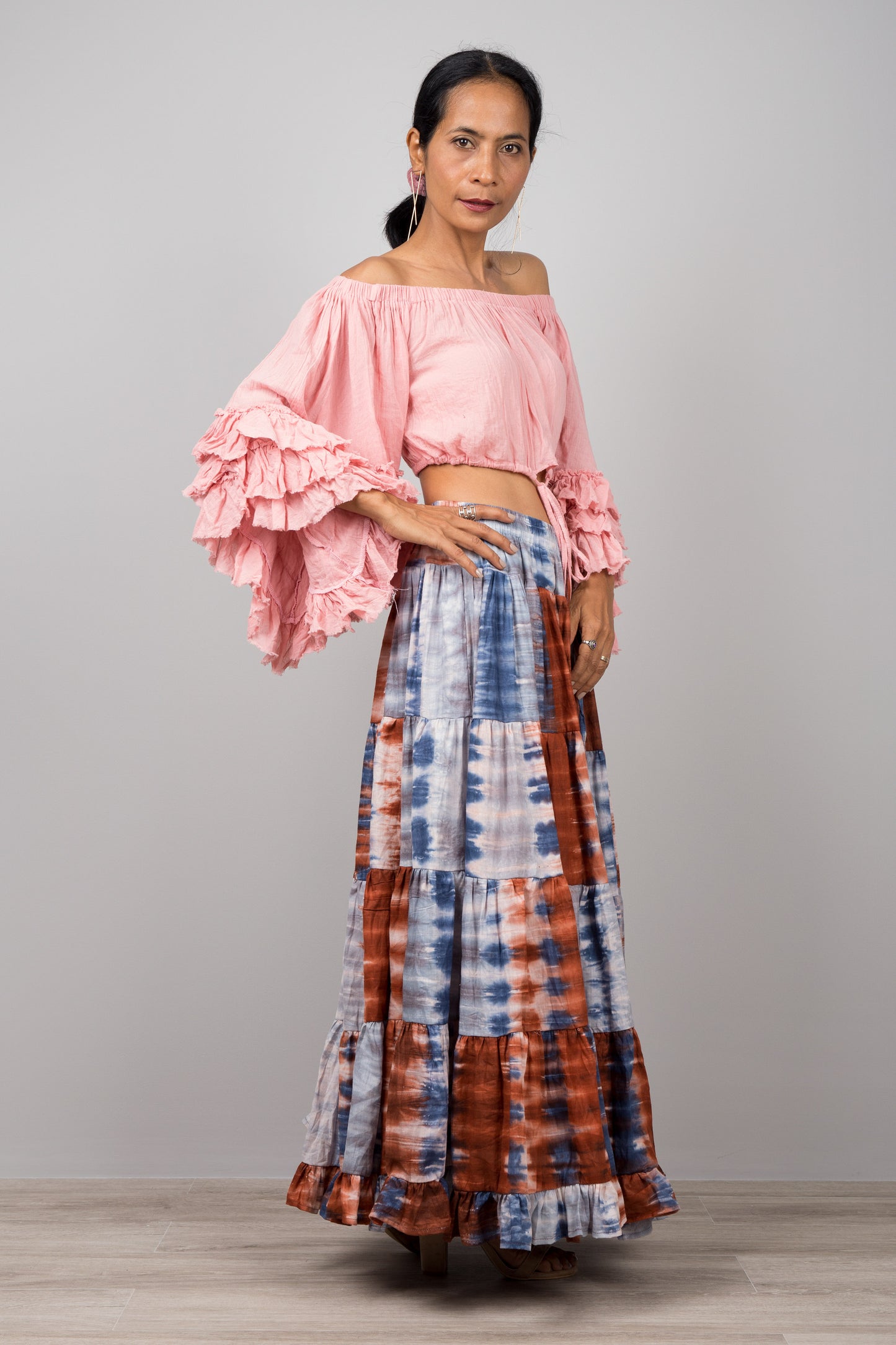 Cotton crop top with ruffle sleeves by Nuichan - Buy festival fashion online at affordable prices.