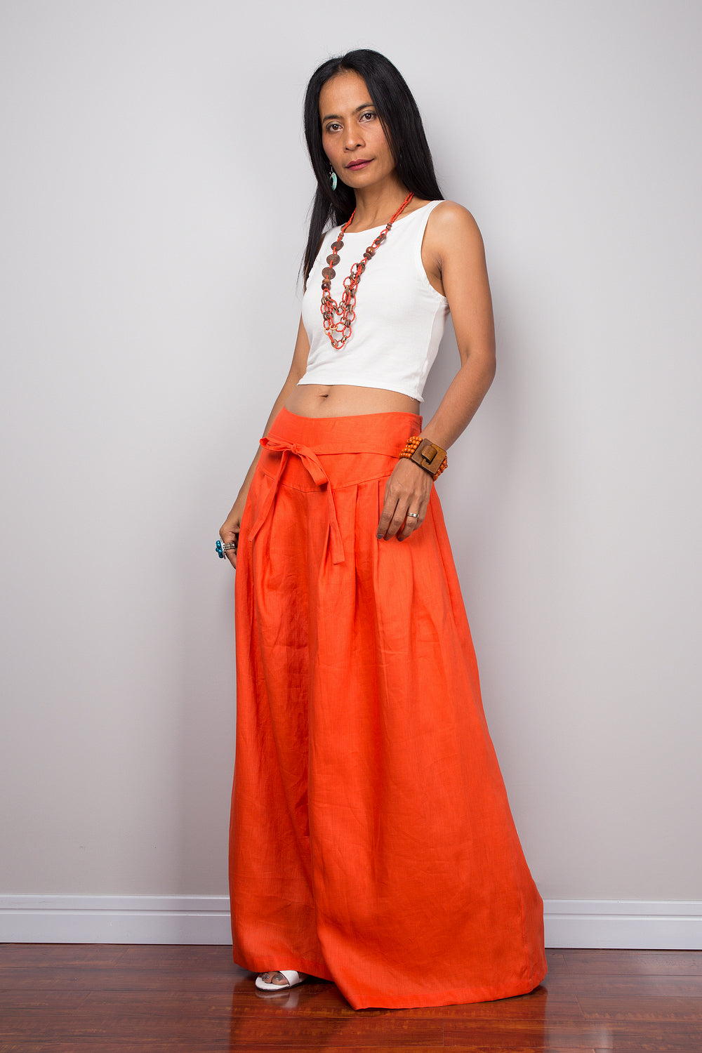 Linen Pants - Wide Leg Pants - Orange Pants