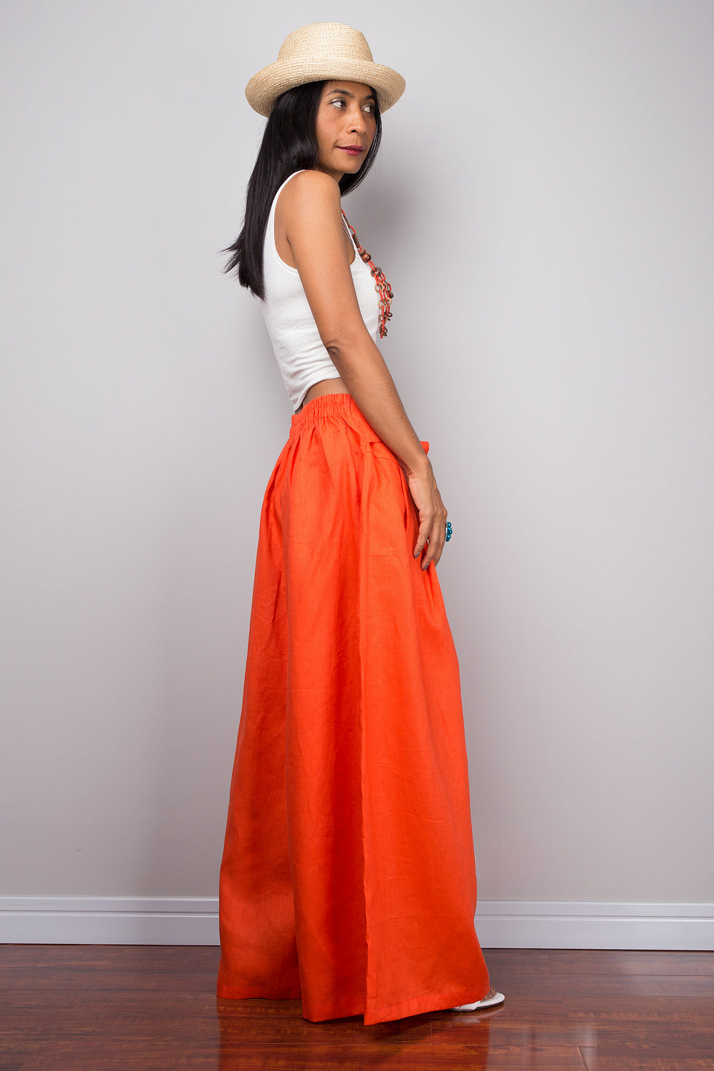 Linen Pants - Wide Leg Pants - Orange Pants