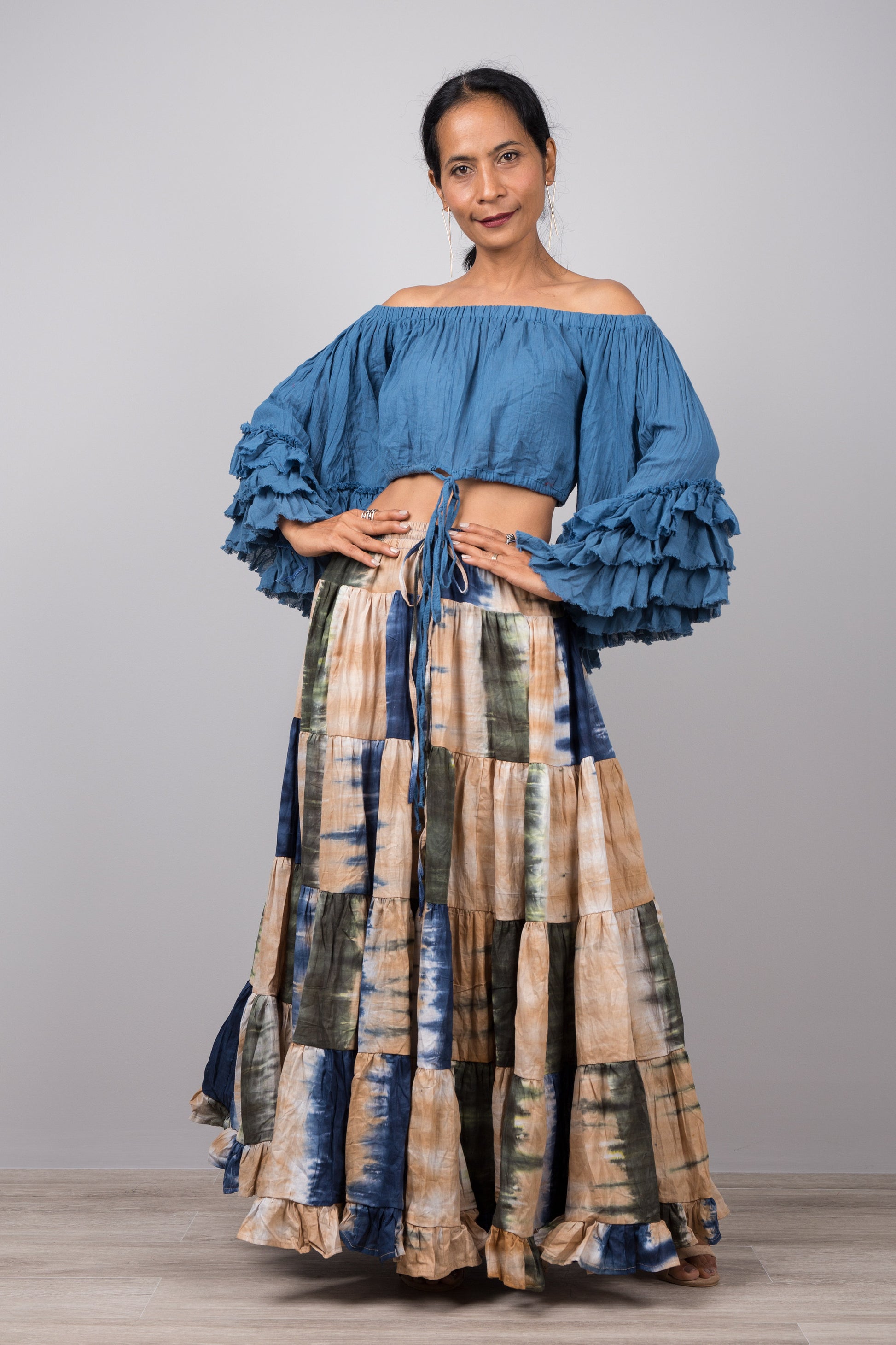 Tiered Long Peasant Skirt by Nuichan - Buy festival fashion online at affordable prices.