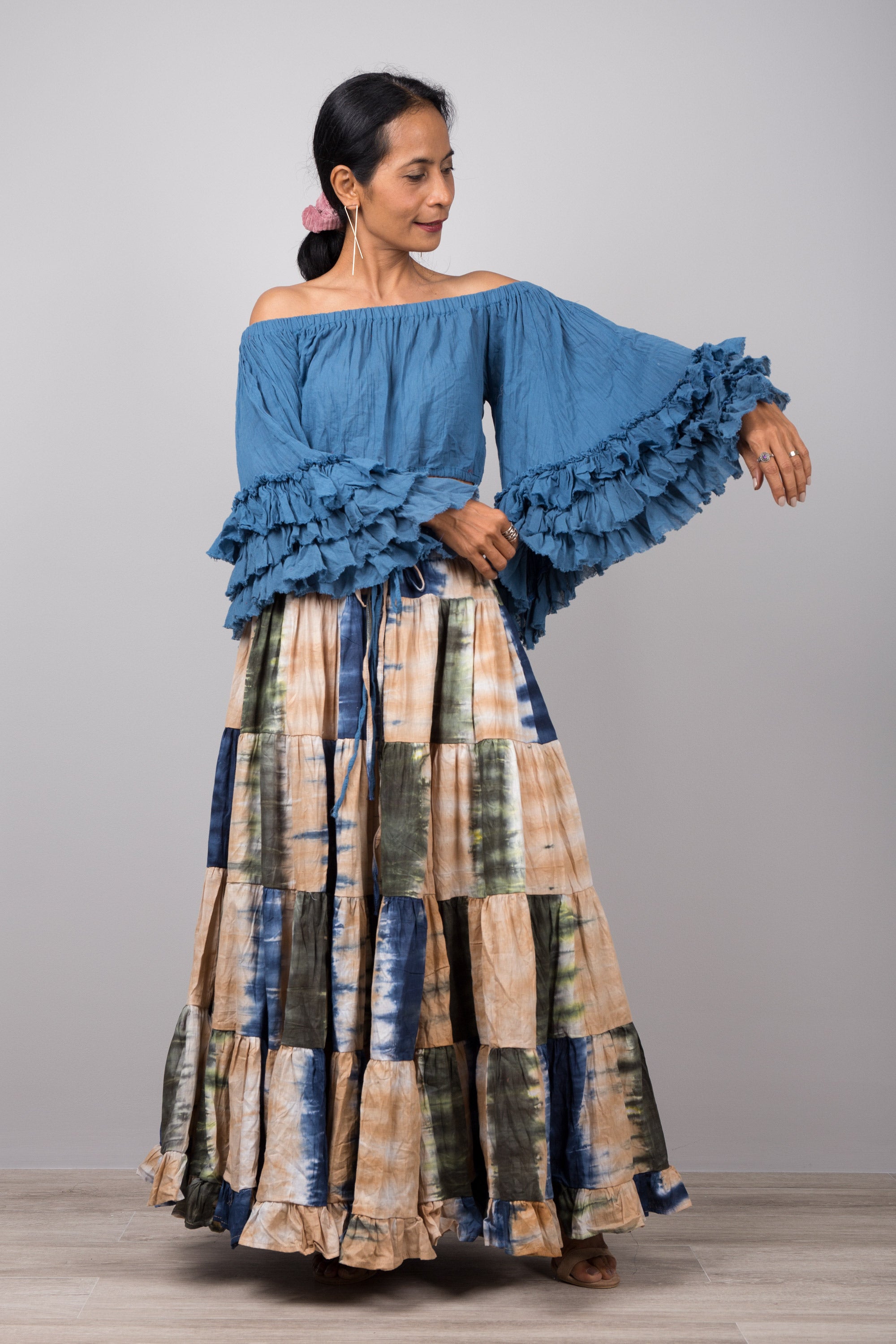 Tiered cotton Skirt Buy boho maxi skirt online from Nuichan