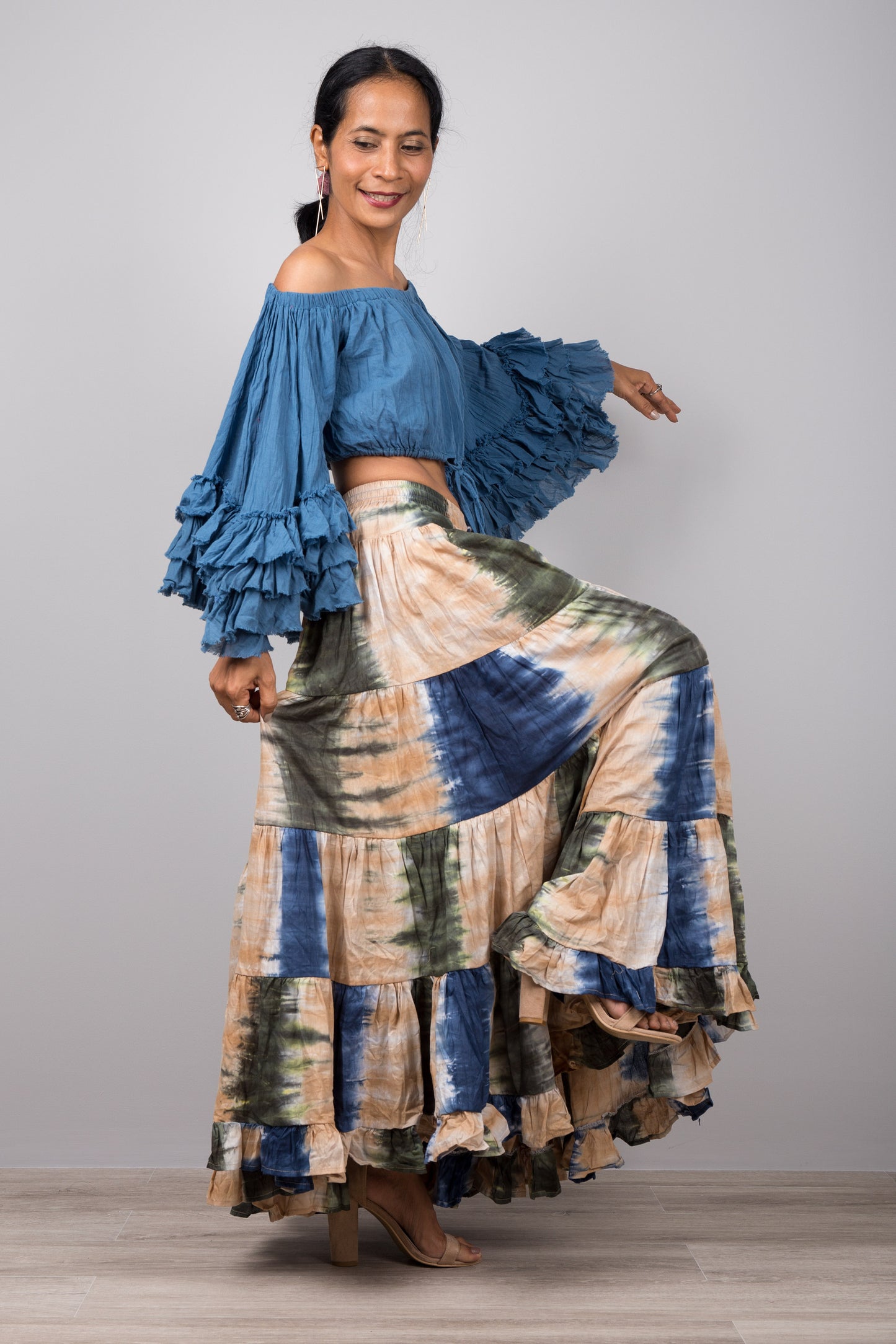 Tiered Long Peasant Skirt by Nuichan - Buy festival fashion online at affordable prices.