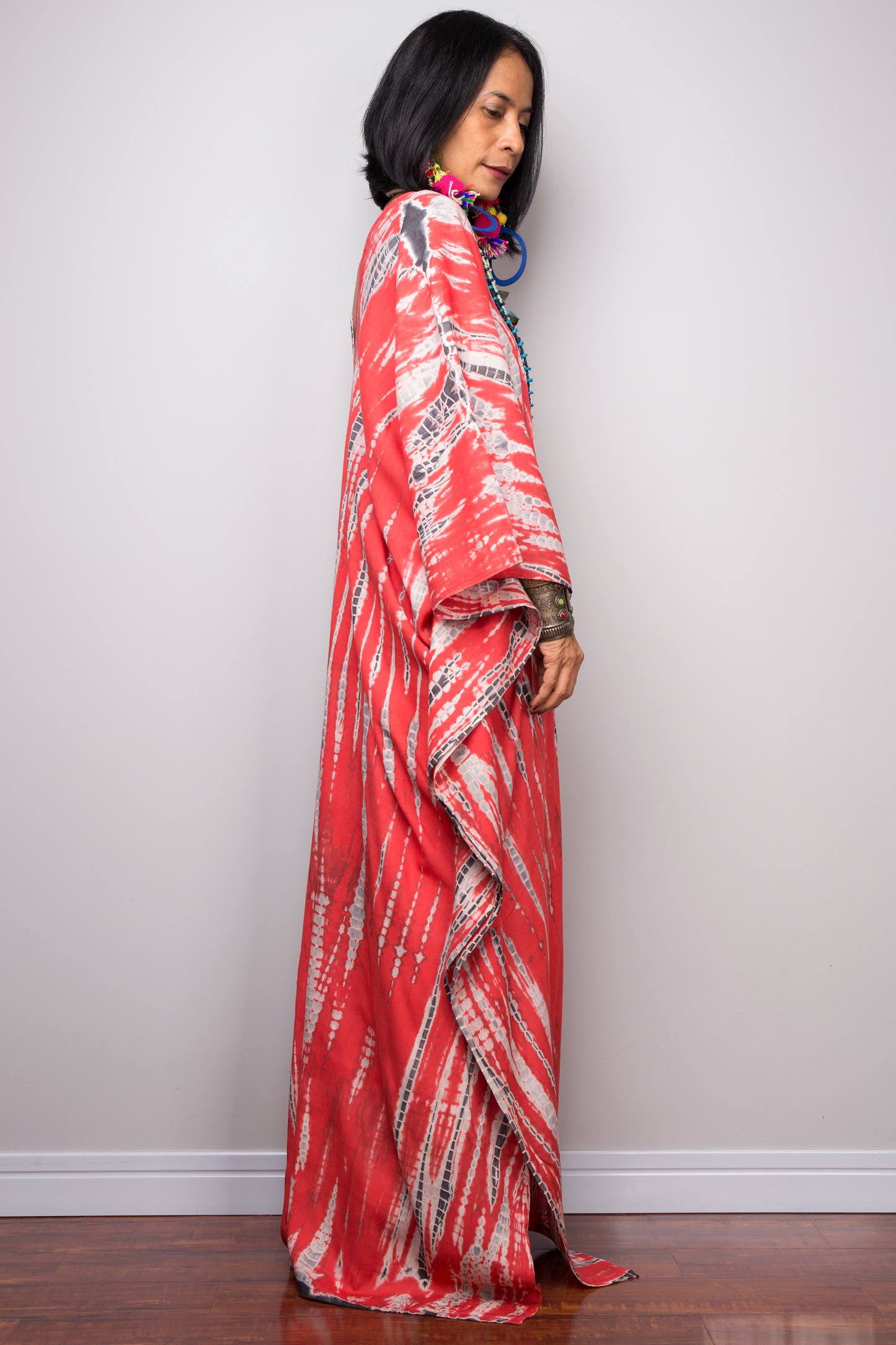 Tie dye kaftan, Beach dress, Long red Maxi dress, resort Kaftan, Summer kaftan,