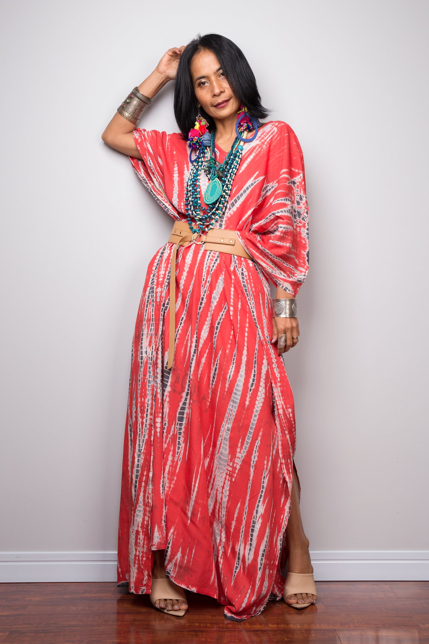 Tie dye kaftan, Beach dress, Long red Maxi dress, resort Kaftan, Summer kaftan,