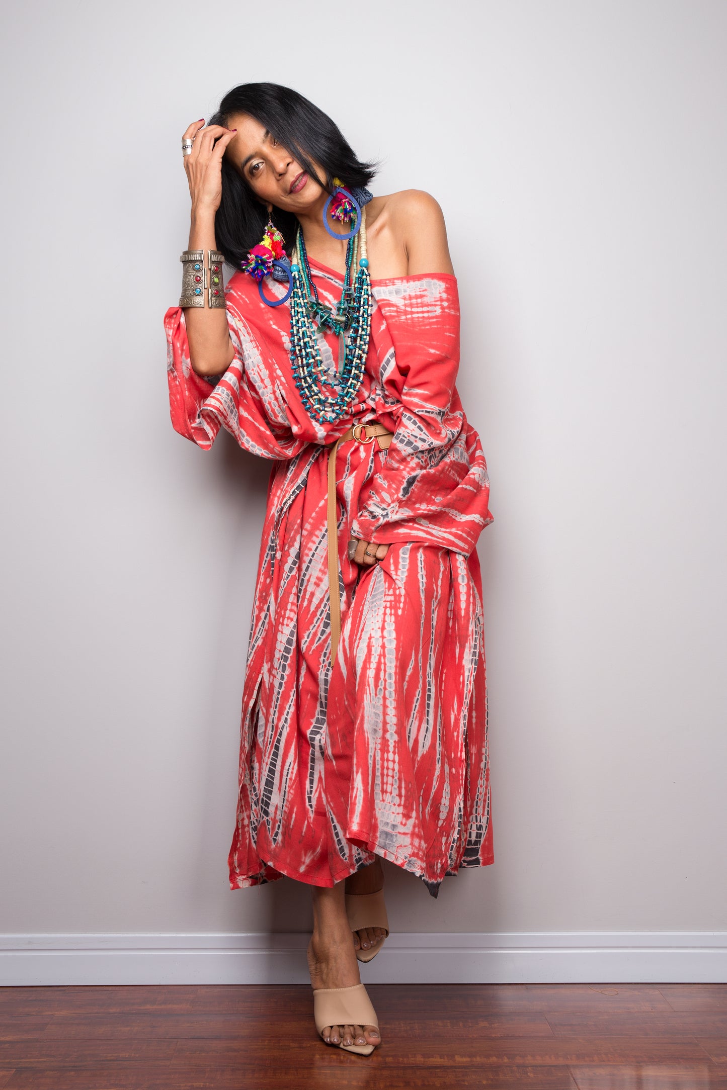 Boho tie dye kaftan dress with splits on the side by Nuichan