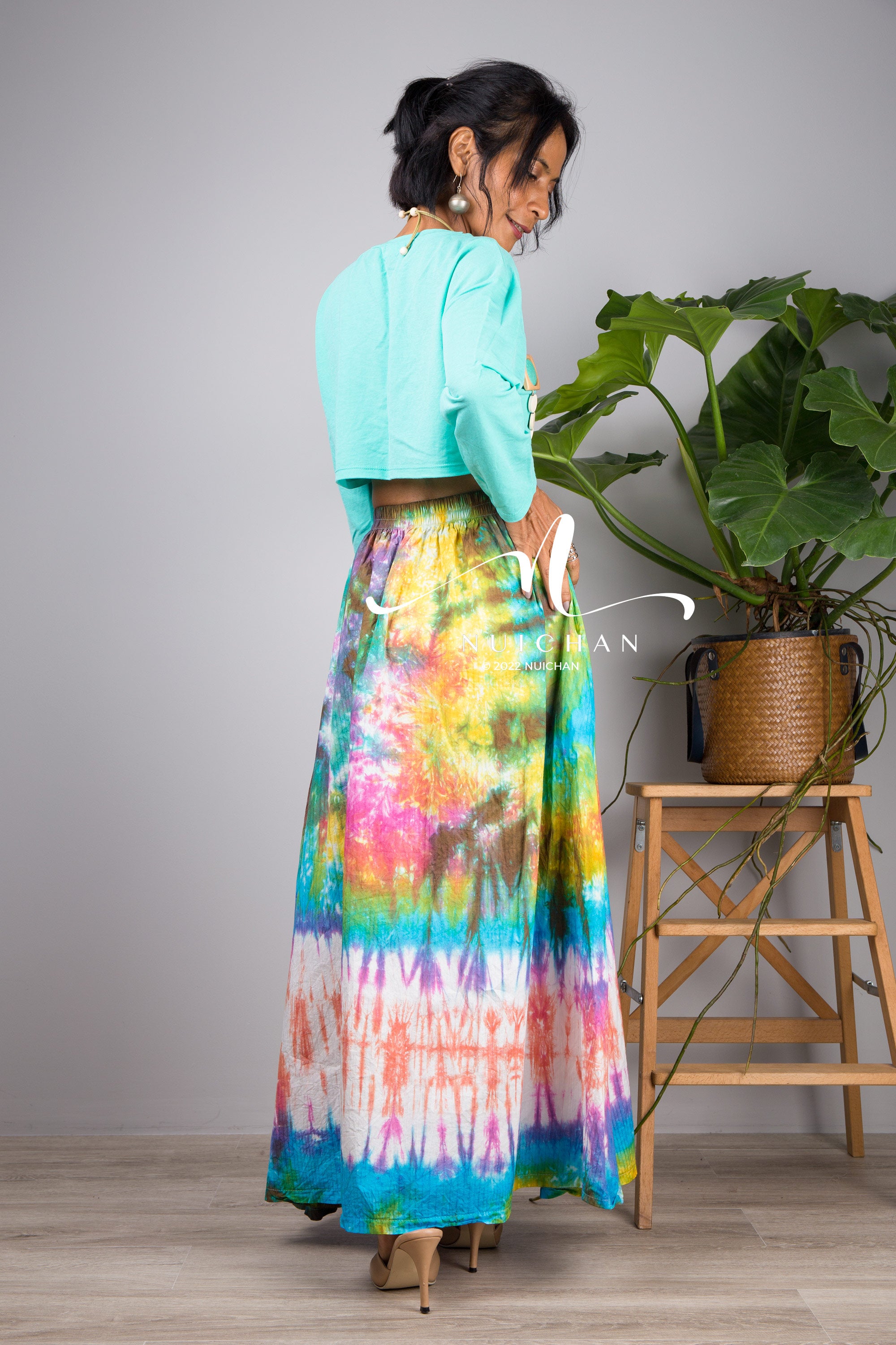 Nuichan Women s Tie dye skirt Hippie maxi skirt online