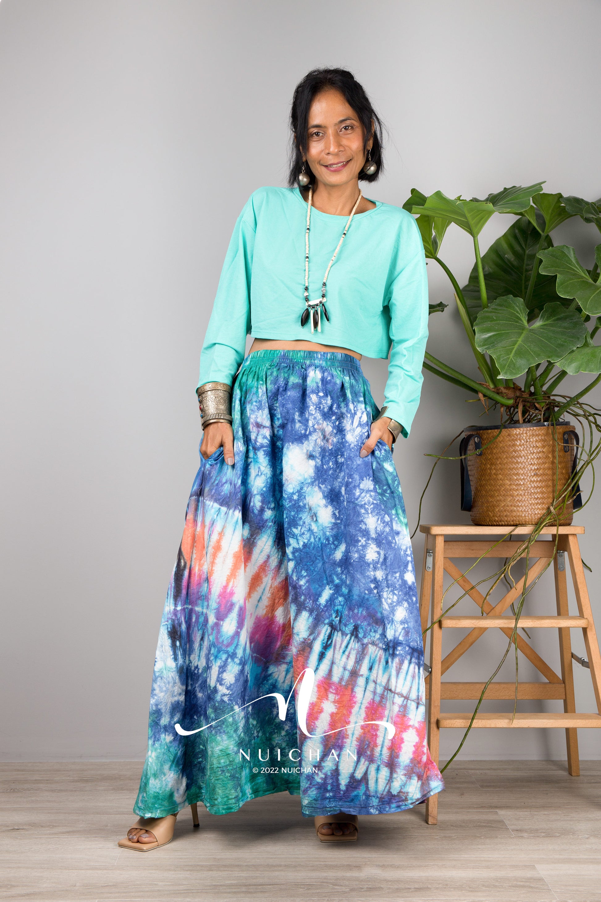 Nuichan Women's Tie dye skirt | Hippie maxi skirt online