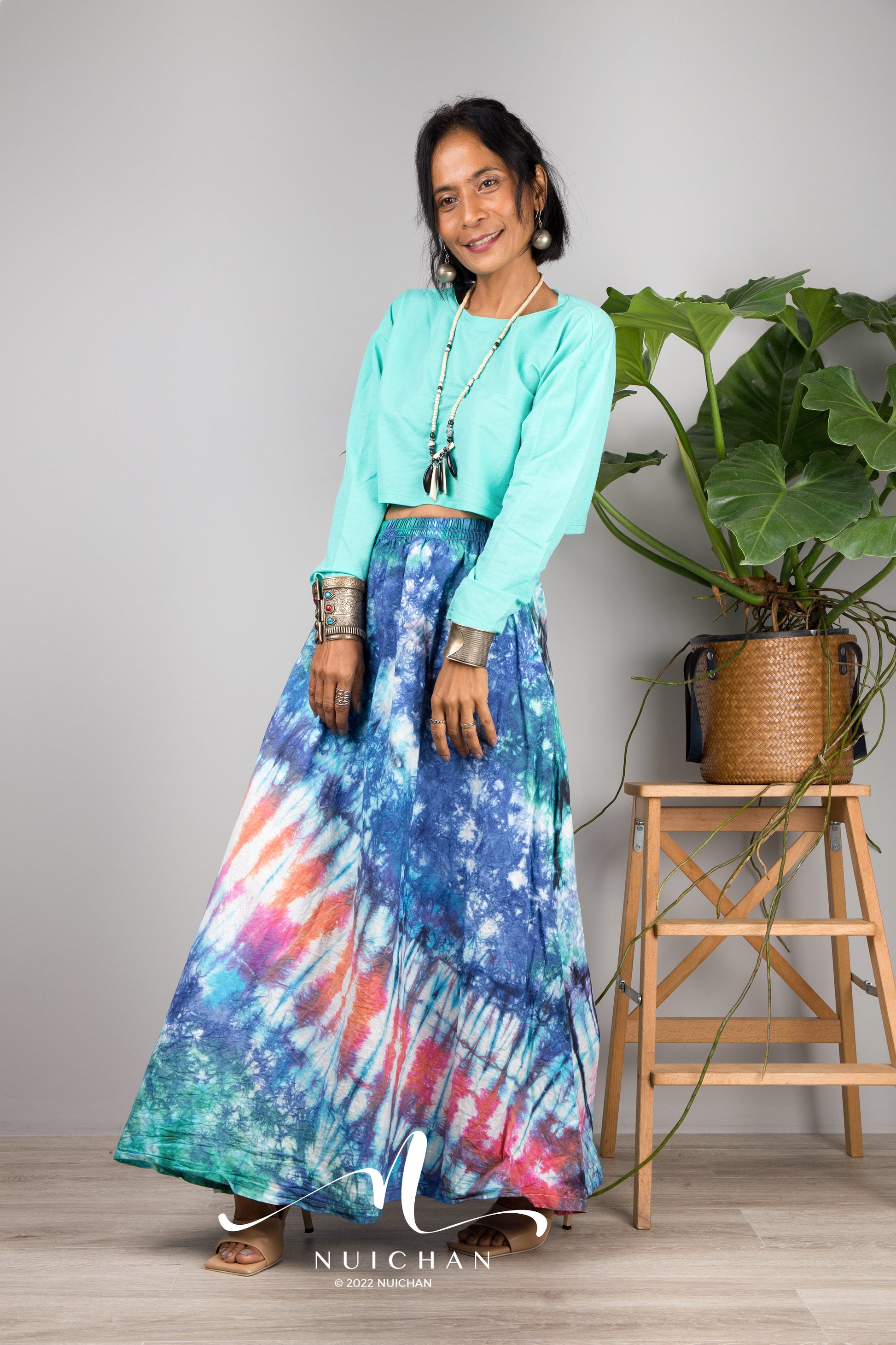 Nuichan Women's Tie dye skirt | Hippie maxi skirt online