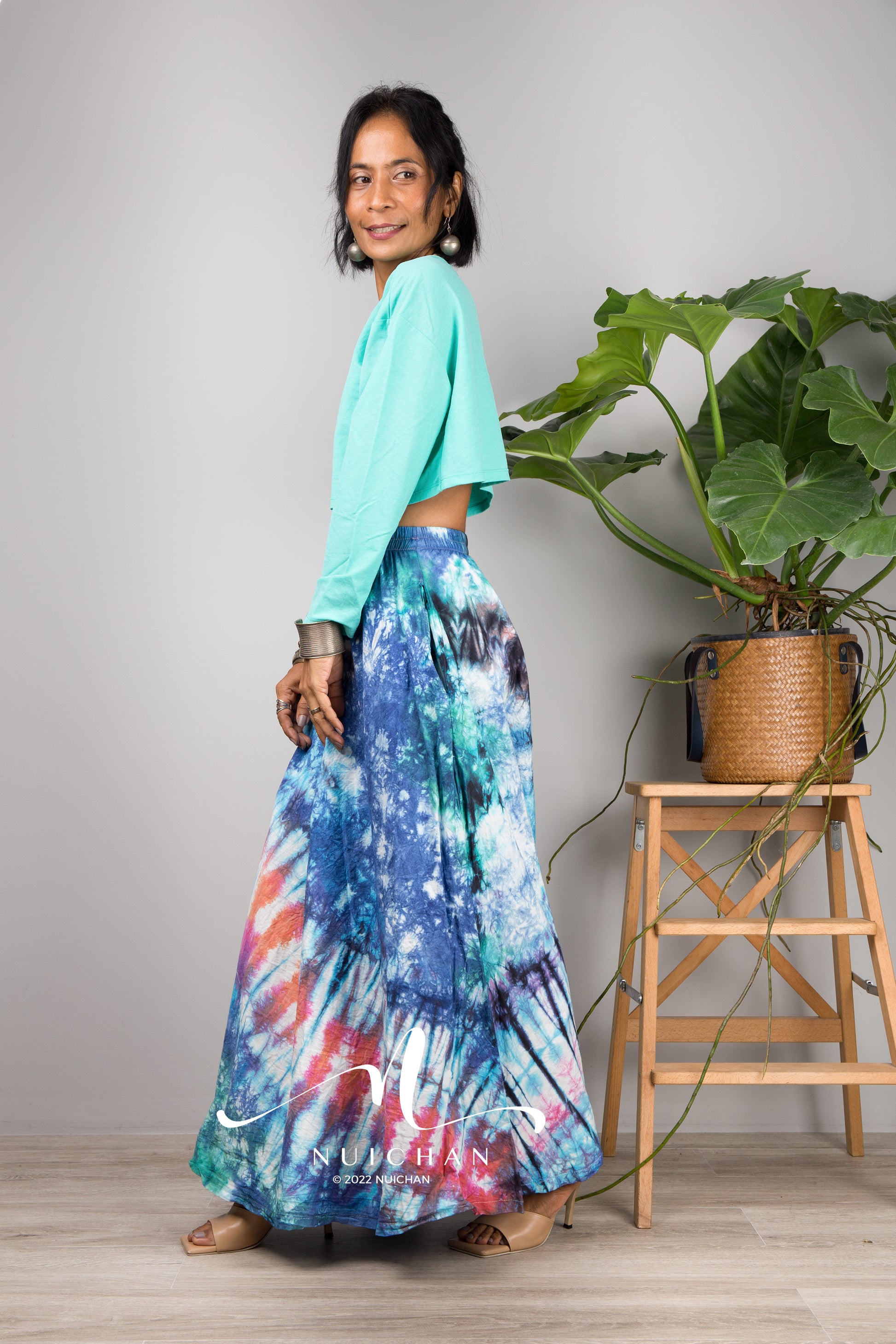 Nuichan Women's Tie dye skirt | Hippie maxi skirt online