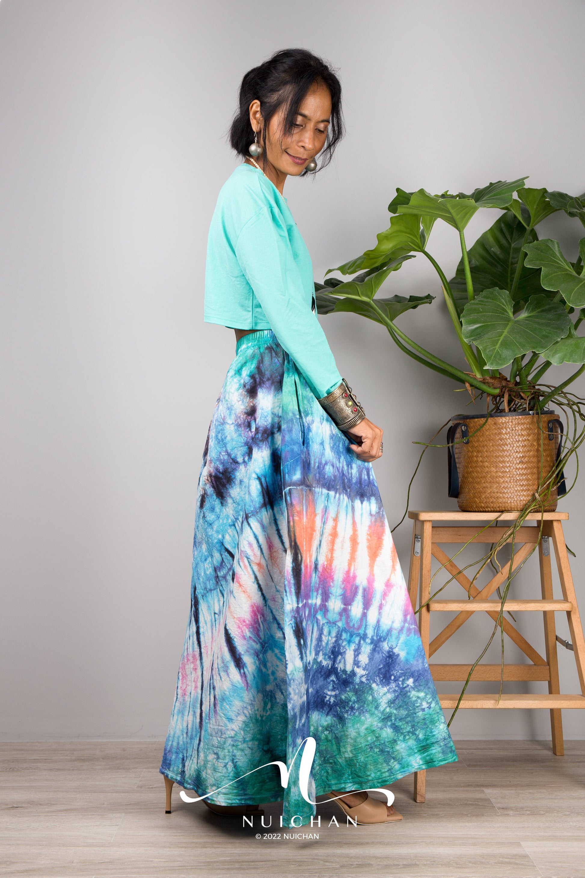 Nuichan Women's Tie dye skirt | Hippie maxi skirt online