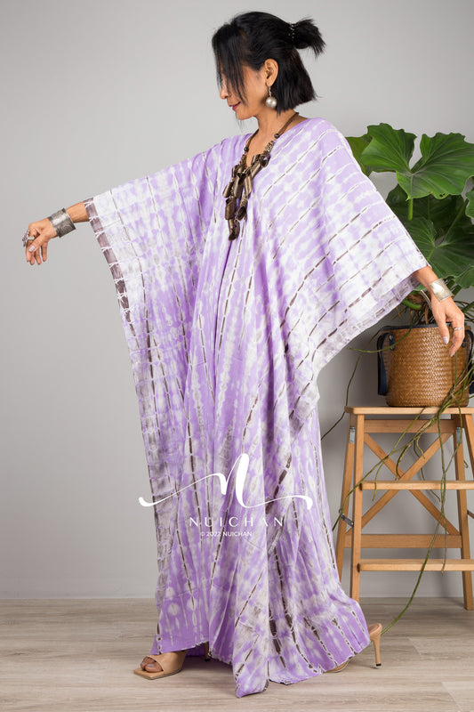 Purple tie dye kaftan dress. Buy tie dye dress online from Nuichan