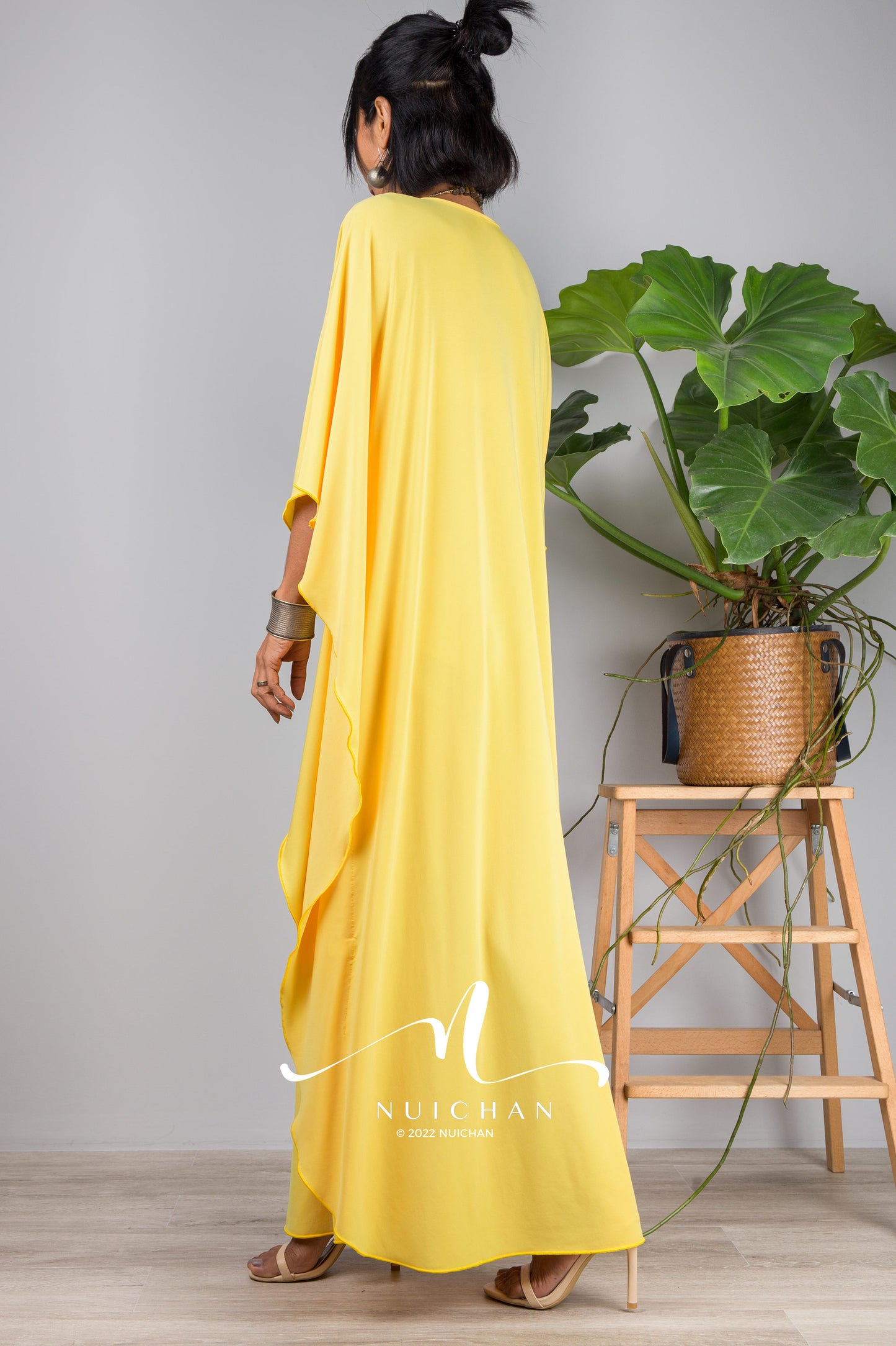 Small Kaftan dresses online. Yellow kimono kaftan dress by Nuichan