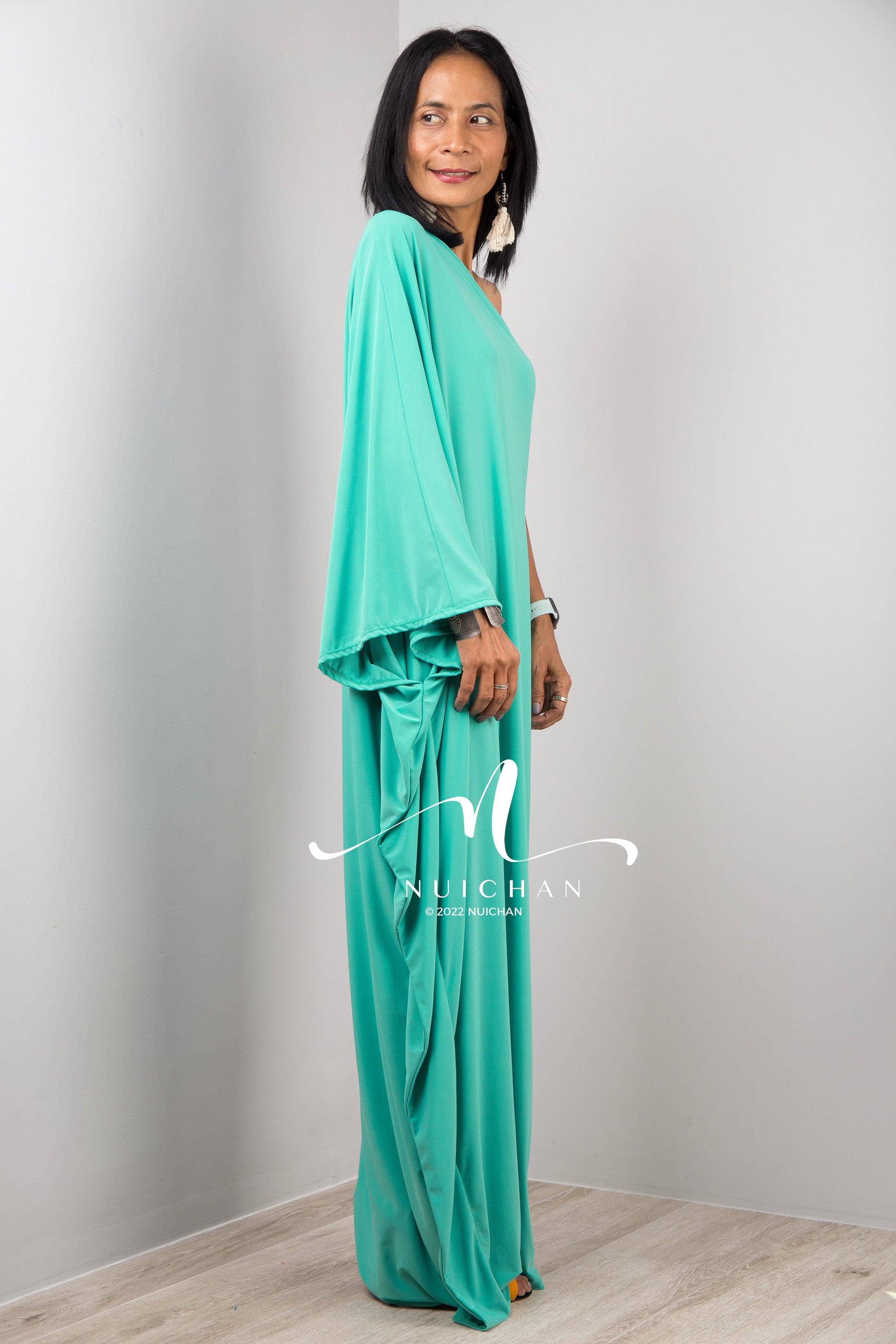 Green one shoulder dress for women by Nuichan, Long mint green dress, Off shoulder evening dress, green cocktail dress