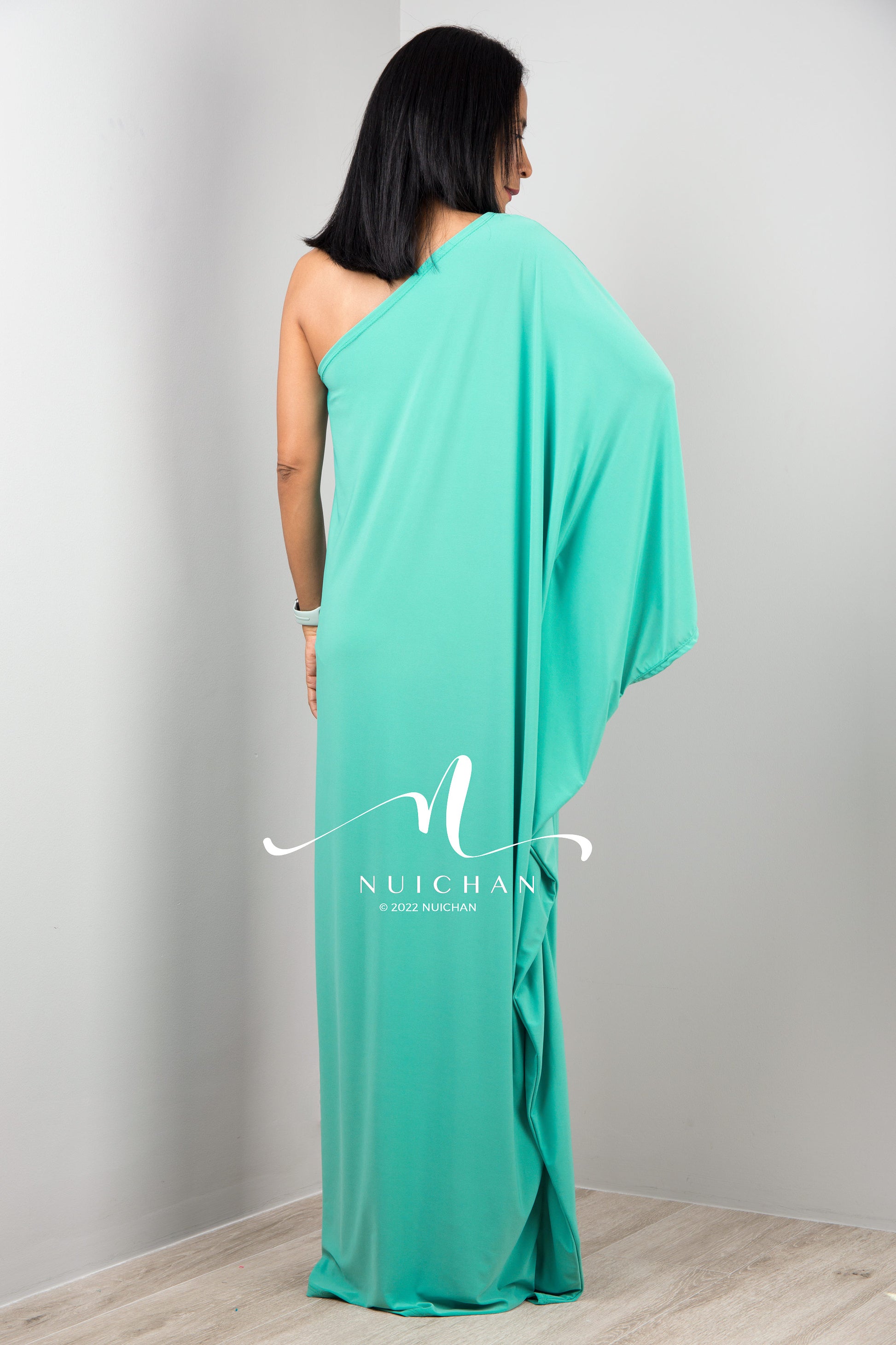 Green asymmetrical one shoulder dress for women by Nuichan, Long mint green dress, Off the shoulder evening dress, green cocktail dress