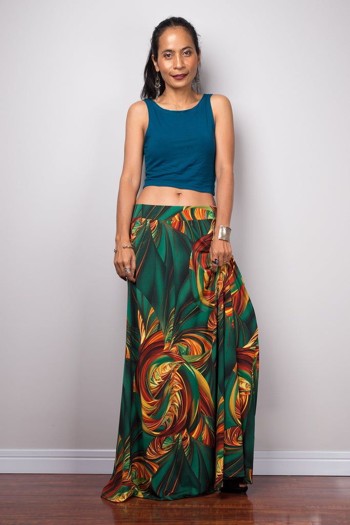 High waist skirt, Tropical maxi skirt