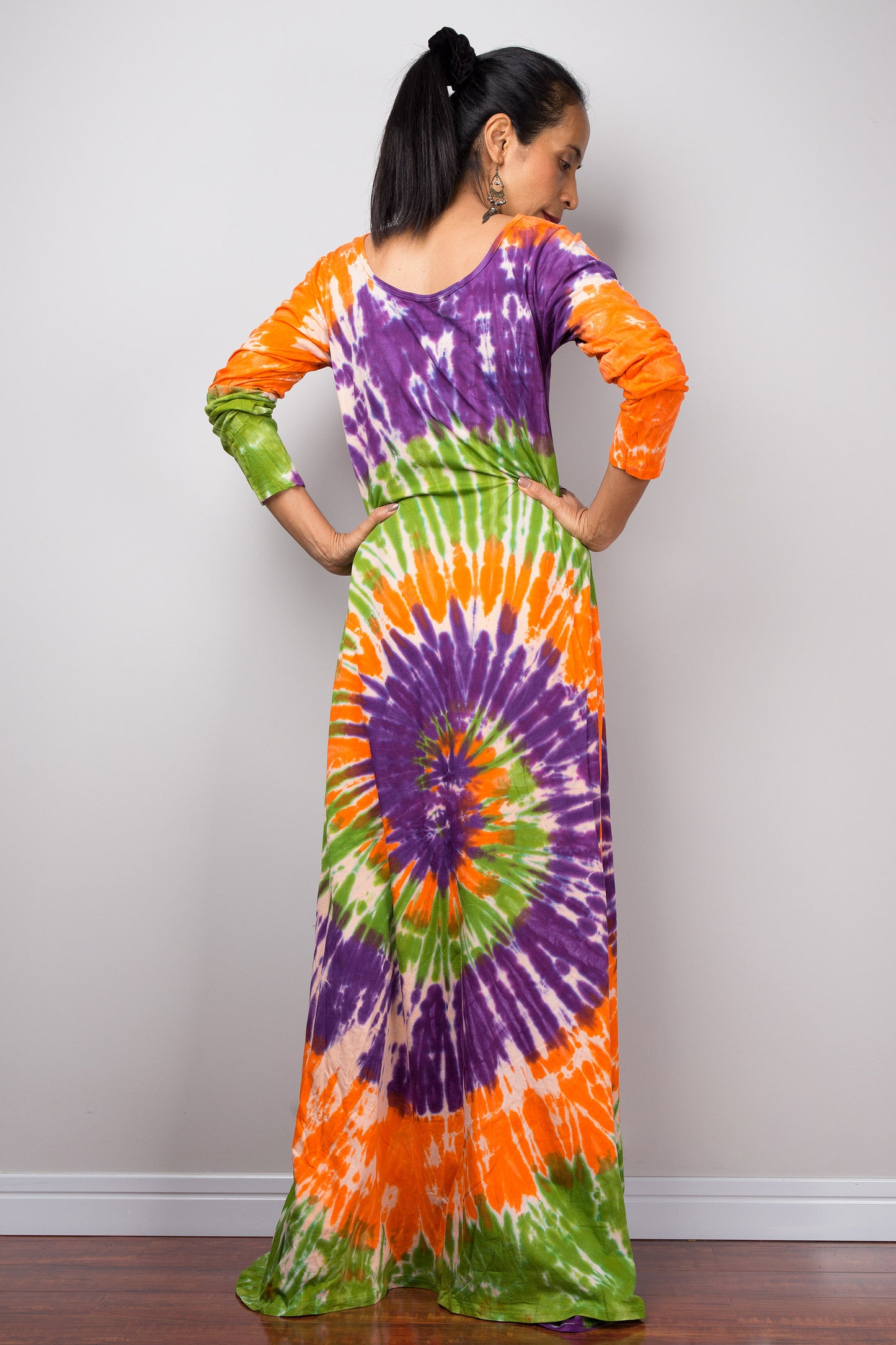 Tie dye swirl dress, Hippie Festival maxi dress, Long Sleeve Rainbow dress, Colourful gypsy dress