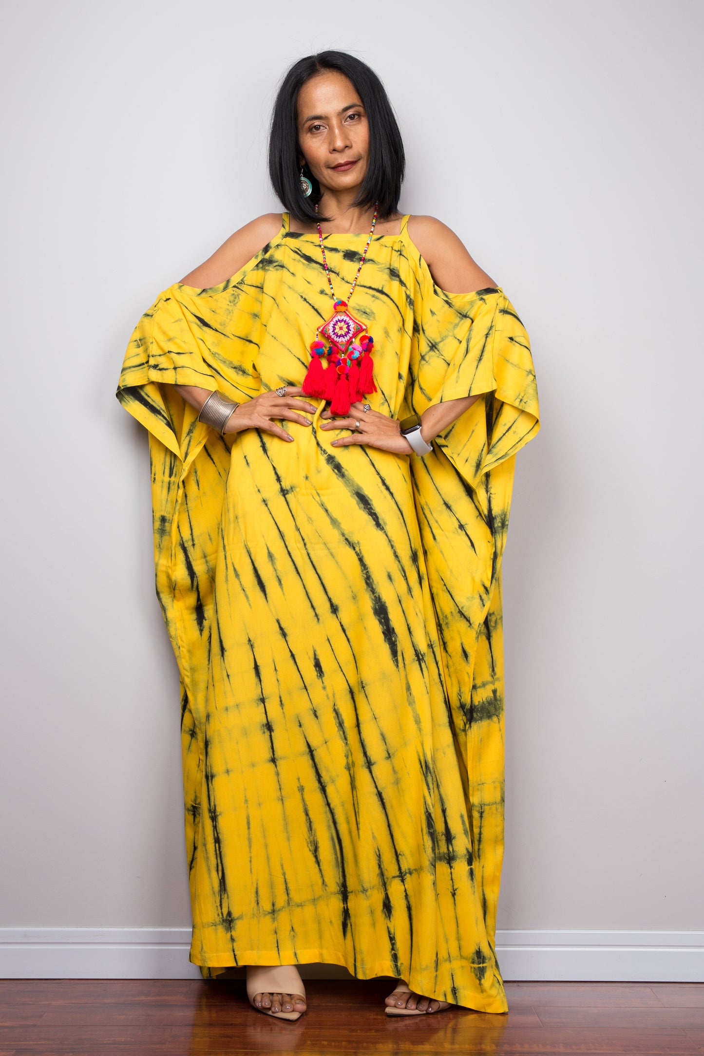 Yellow tie dye kaftan dress