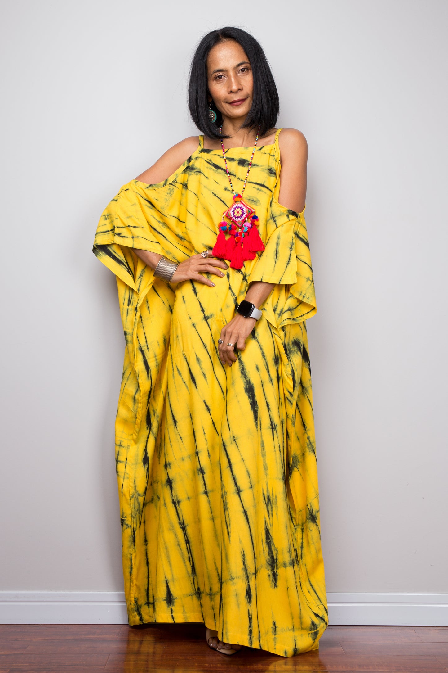 Yellow tie dye kaftan dress